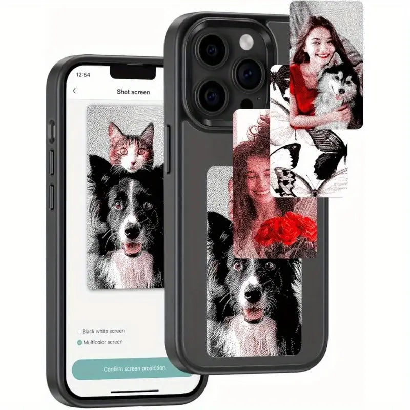 HD 1080P E Ink Screen Smartphone Case - Wireless NFC Photo Display, DIY Custom Protective Cover with Anti-Drop & Water Resistant Design for iPhone 15 Pro Max (Pink) - Perfect for Digital Art Display, Gift Giving and Daily Protection