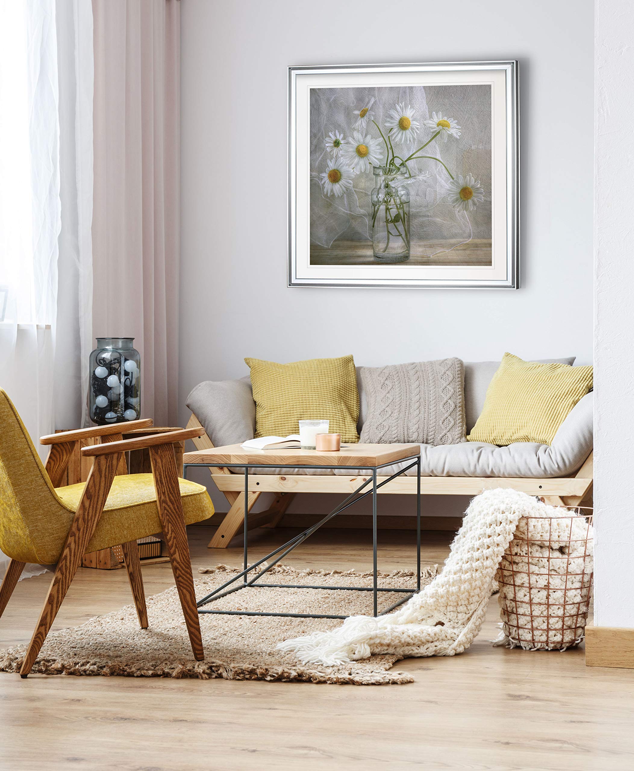 Daisies in Jar Canvas Wall Art - Framed Giclee Photography Print - Home Decor Painting Ready to Hang - Perfect for Living Room, Bedroom & Office Decor