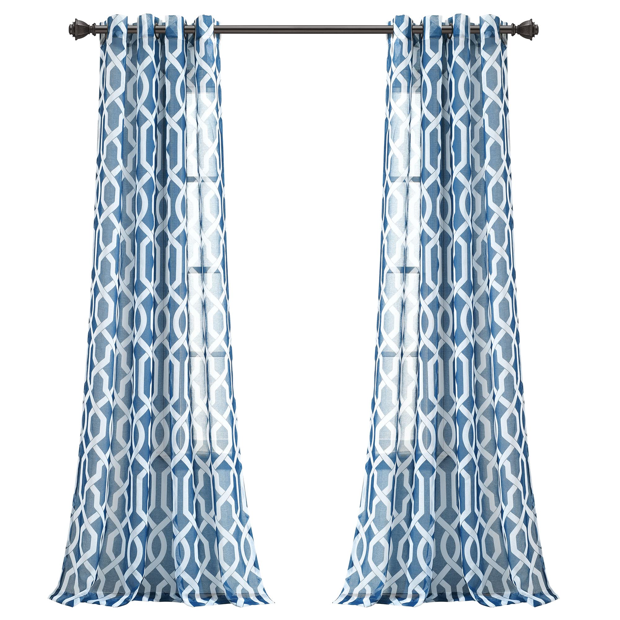 Lush Decor Edward Trellis Sheer Curtains for Living Room, Dining Room, Bedroom - Navy, 52