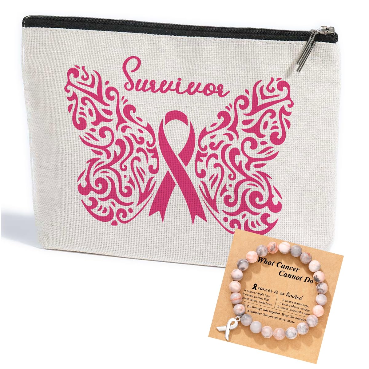 Breast Cancer Survivor Gifts for Women - Inspirational Butterfly Makeup Bag & Travel Cosmetic Pouch | Thoughtful Get Well Soon, Birthday & Cancer Awareness Gift for Female Friends | Perfect for Daily Use, Travel & Special Occasions