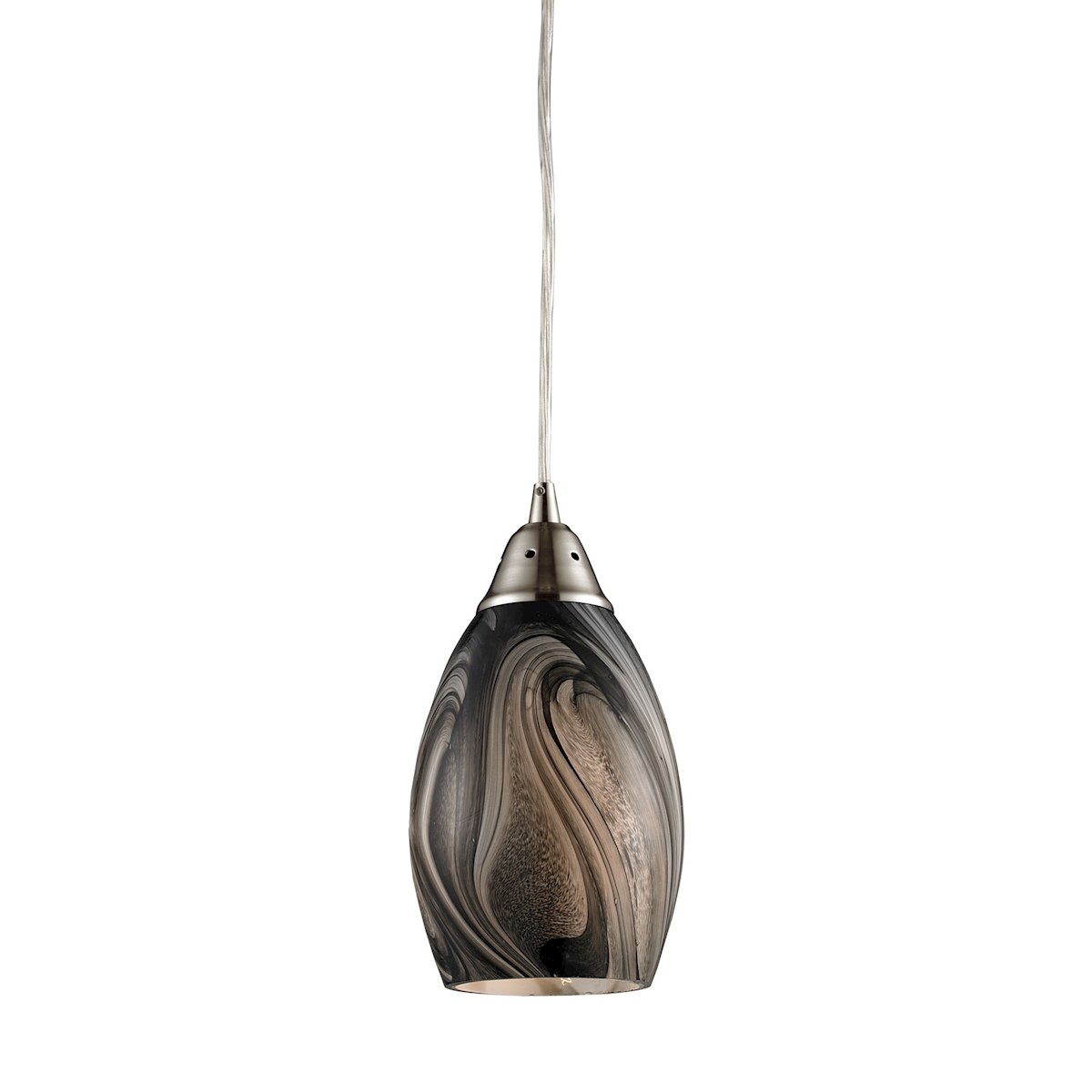 Satin Nickel Mini Pendant Light with Ashflow Glass - Modern 1-Light Ceiling Fixture for Kitchen Island, Dining Room, or Entryway Lighting