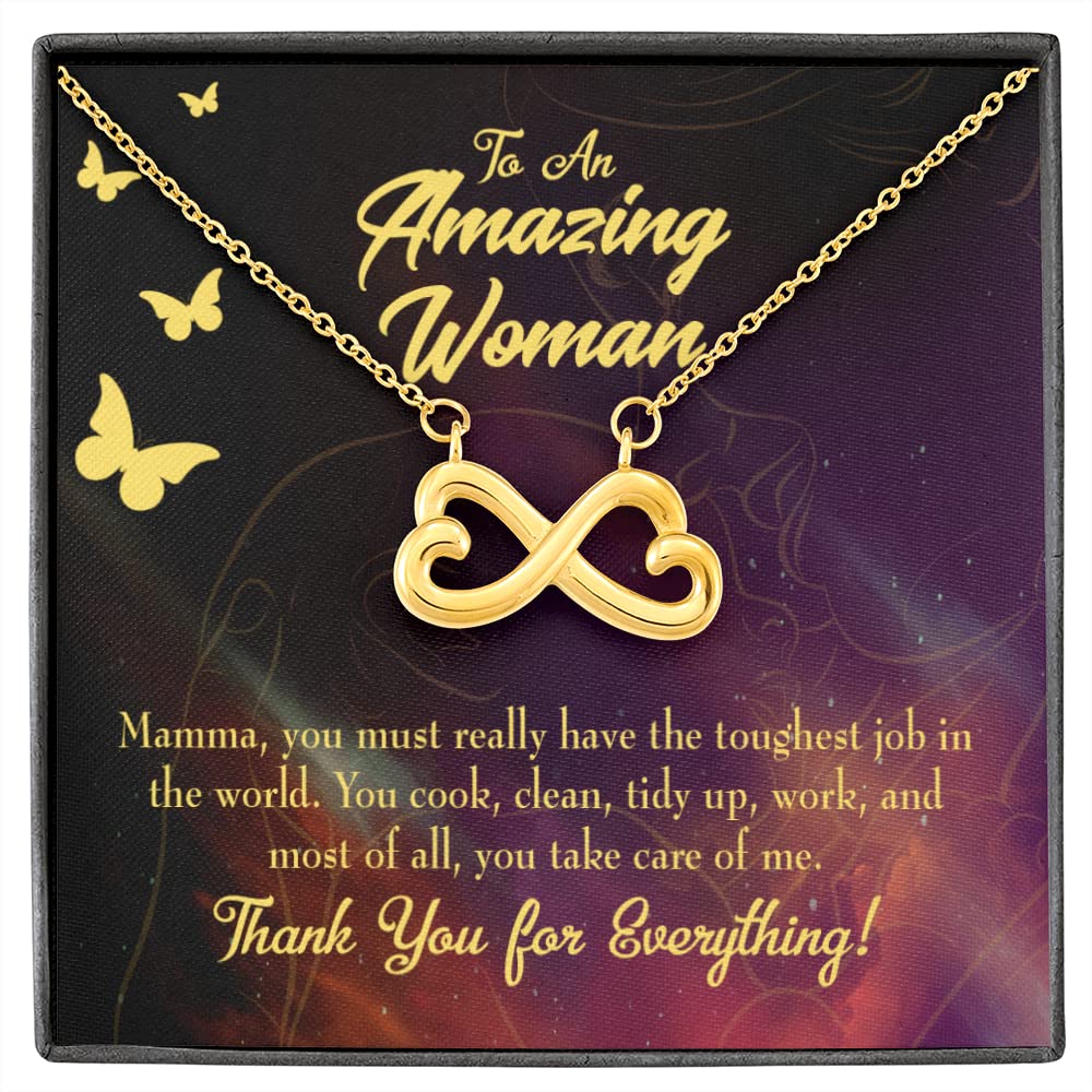 Express Your Love Gifts Mother Necklace - Stainless Steel Infinity Pendant with Keepsake Card, Perfect for Mom's Tough Job, Mother's Day, Birthday, Anniversary, or Just Because She Deserves It