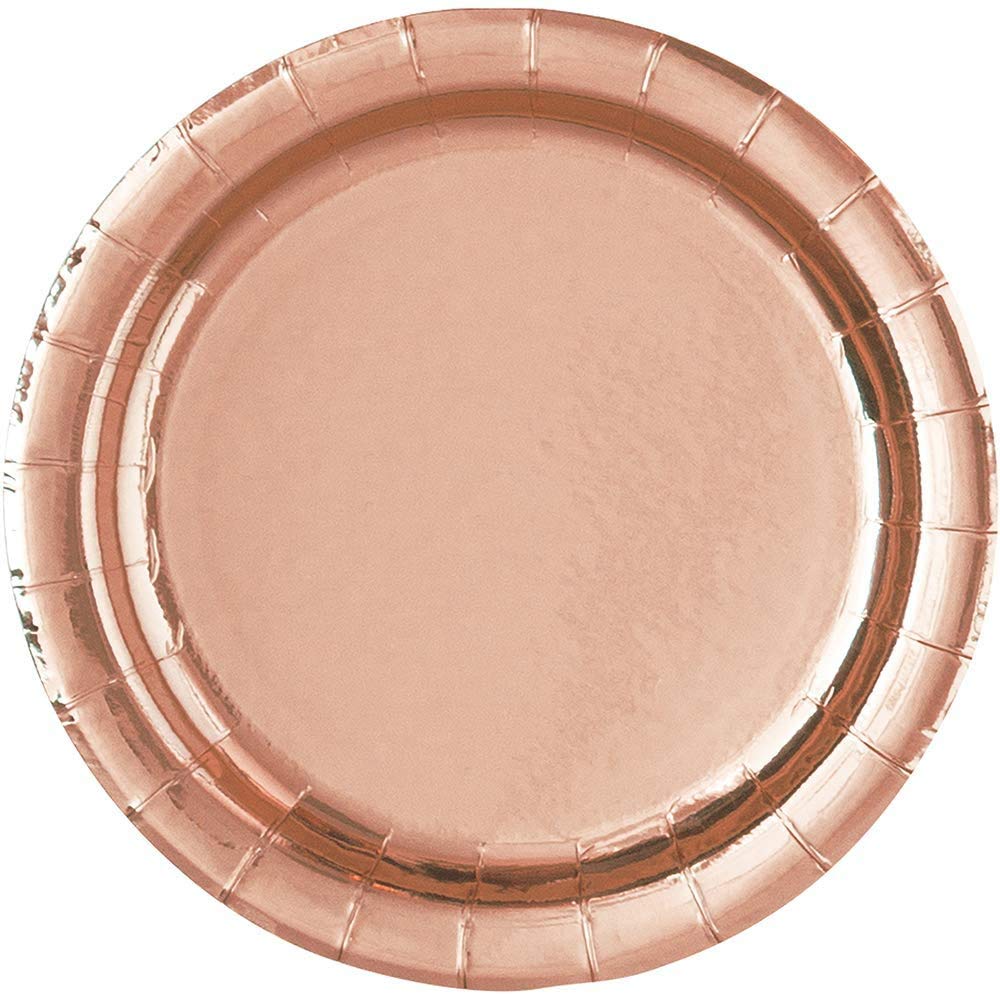Luxury Rose Gold Foil Dessert Plates 7 Inch - 8 Pack Elegant Round Party Plates with Premium Foil Board Material for Weddings, Birthdays, Baby Showers & Special Events - Perfect for Cake, Cupcakes & Dessert Serving