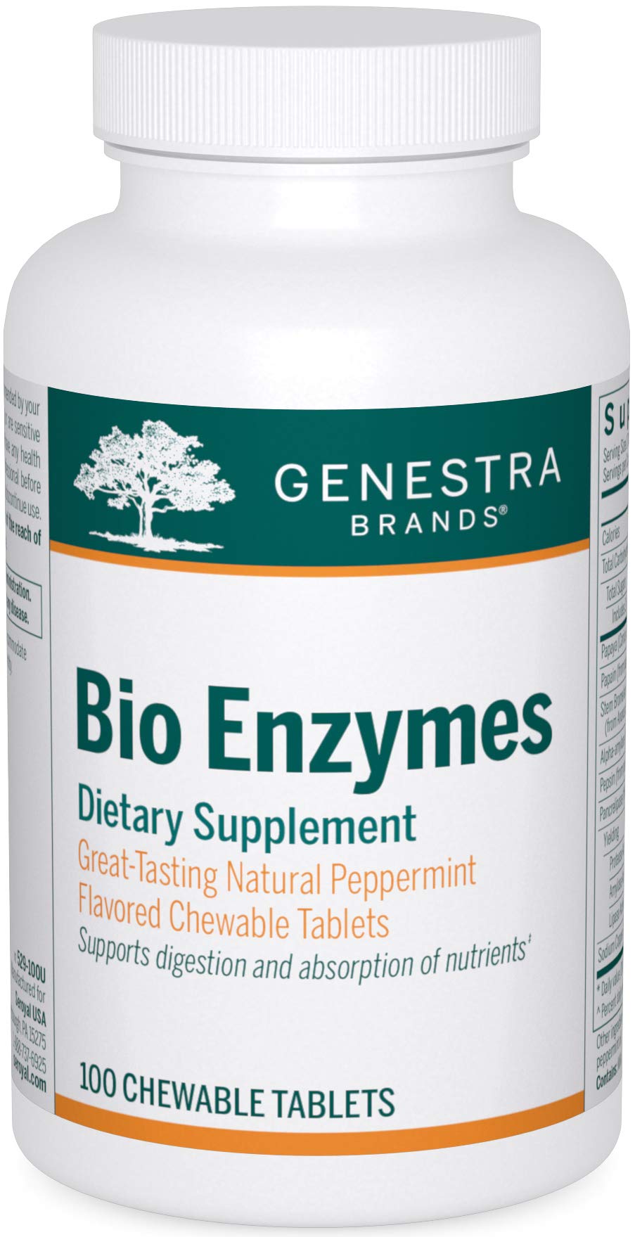 Genestra Brands Bio Enzymes Chewable Tablets - 100 Count Complete Digestive Enzymes Formula with Natural Peppermint Flavor | Supports Digestion & Gut Health | Ideal for Travel, After Meals & Digestive Comfort