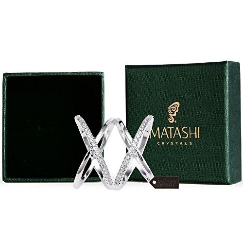 Matashi Rhodium Plated Crisscross Design Luxury Ring with Cubic Zirconia Stones for Women - Elegant Jewelry Gift for Girlfriend, Wife, Sister, Mother - Perfect for Christmas, Valentine's Day, Birthday & Engagement - Ideal for Date Nights, Weddings & Special Occasions