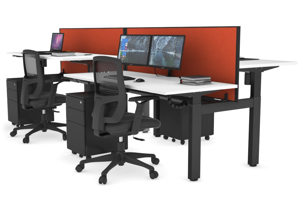Adjustable 4-Person H Bench Workstation with Black Frame - 1600L x 700W - Perfect for Office, Workshop, or Collaborative Workspaces