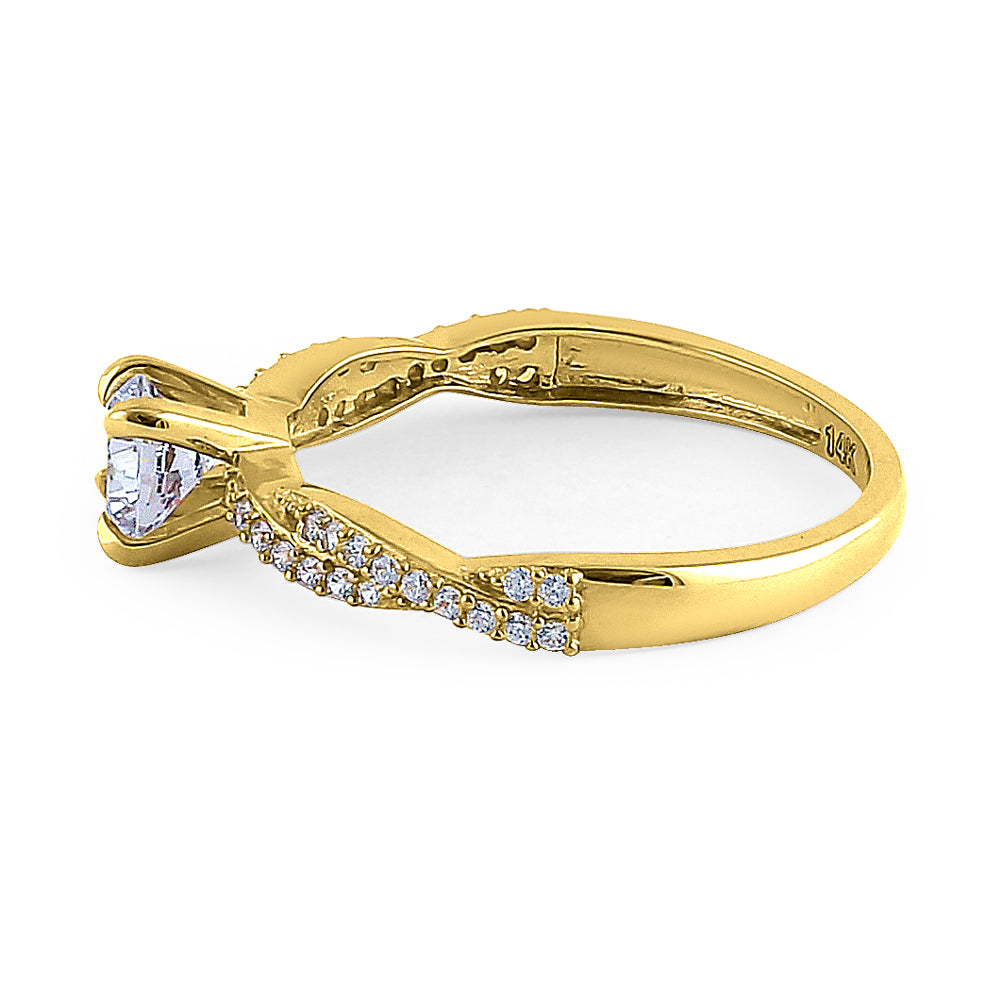 14K Yellow Gold Round Cut Twist Engagement Ring - Elegant & Timeless Wedding Band for Women, Perfect for Proposals, Anniversaries, and Special Occasions