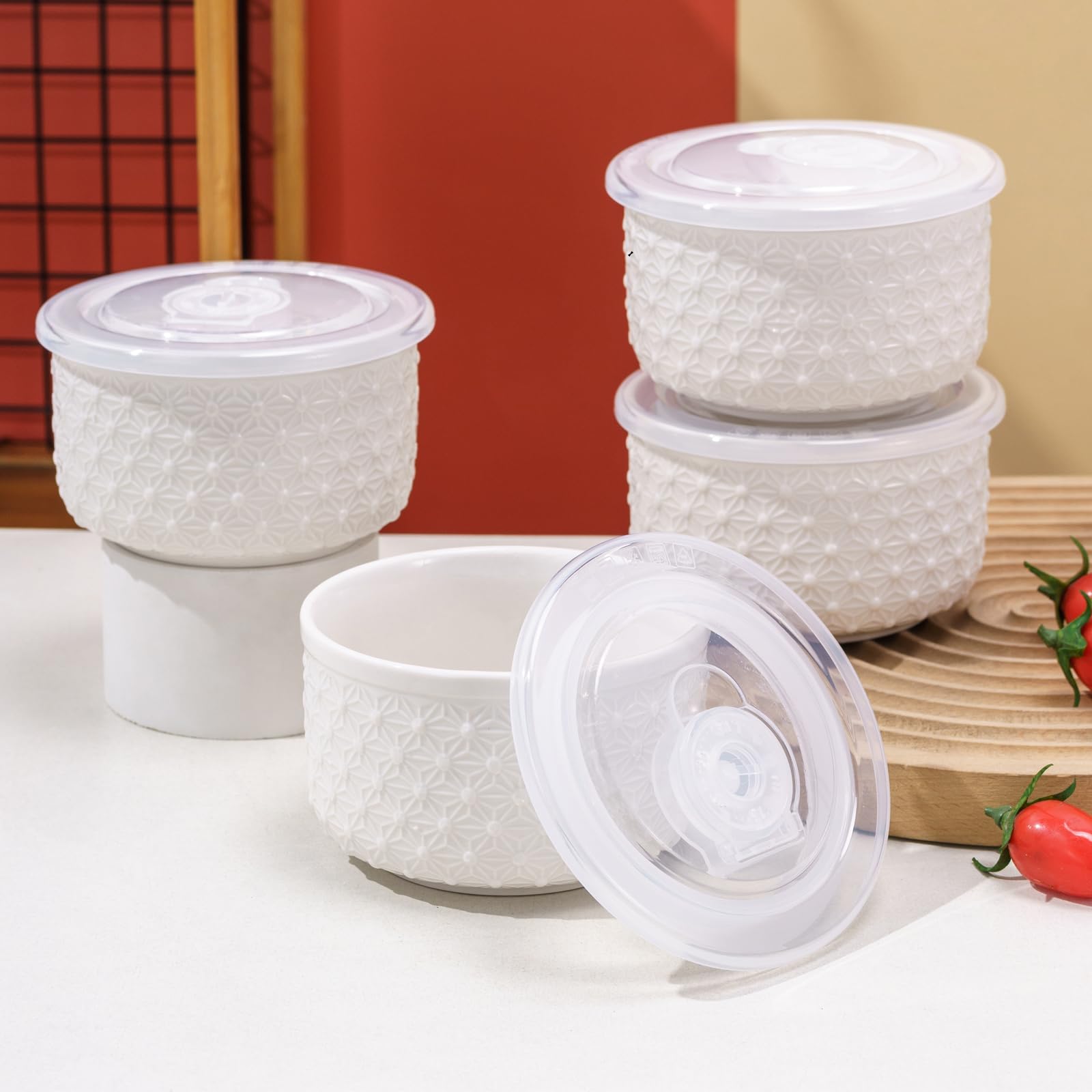 4-Piece 10 oz Oven-Safe Porcelain Ramekins with Lids - Large White Souffle & Creme Brulee Baking Dishes - Multi-Use Ramekin Bowls for Sauces, Desserts, and Meal Prep - Perfect for Baking, Serving, and Food Storage