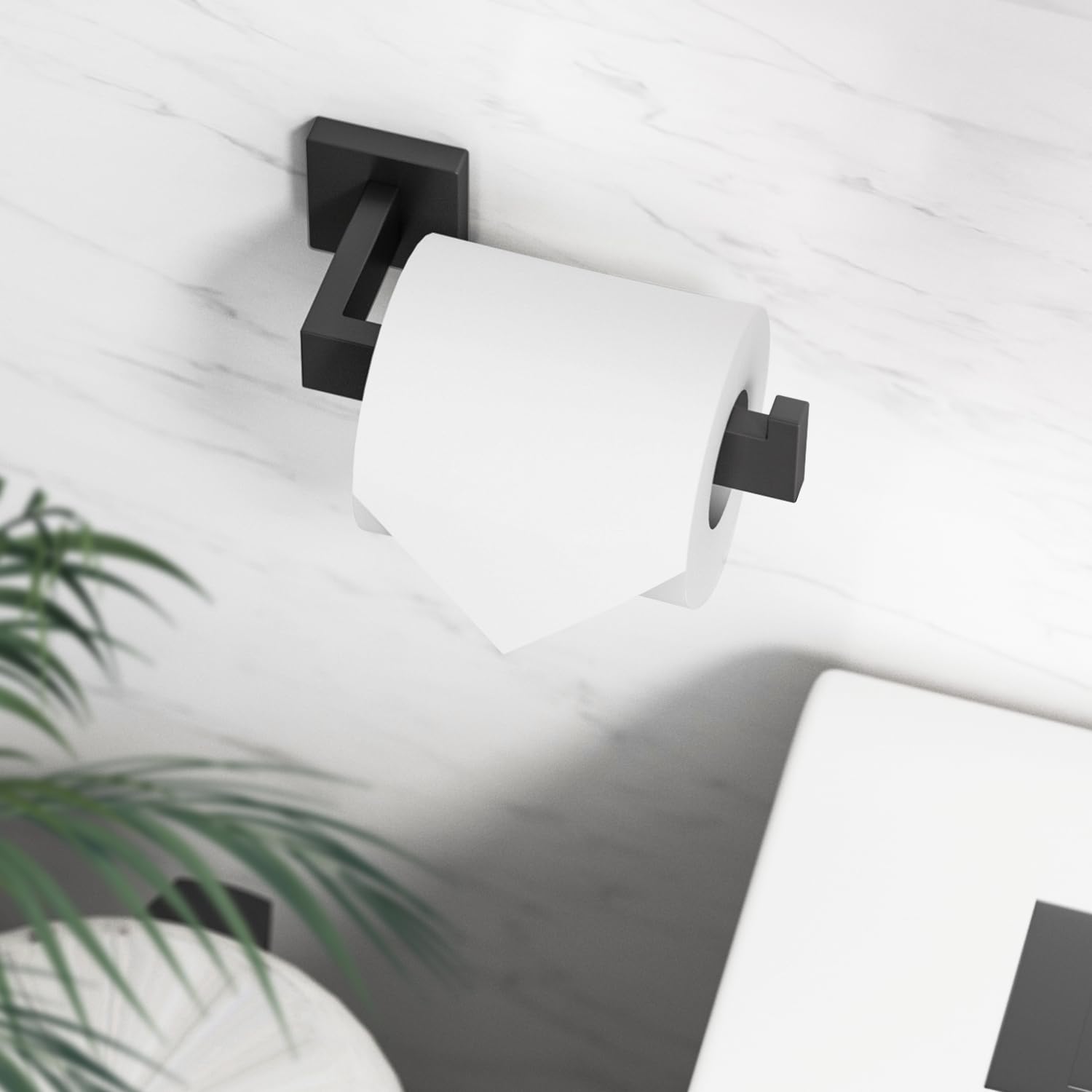 Wall Mounted Matte Black Toilet Paper Holder - SUS 304 Stainless Steel Rustproof & Waterproof Bathroom Tissue Roll Stand - Square Design with 360° Rotation - Perfect for Home, Office & RV Bathrooms