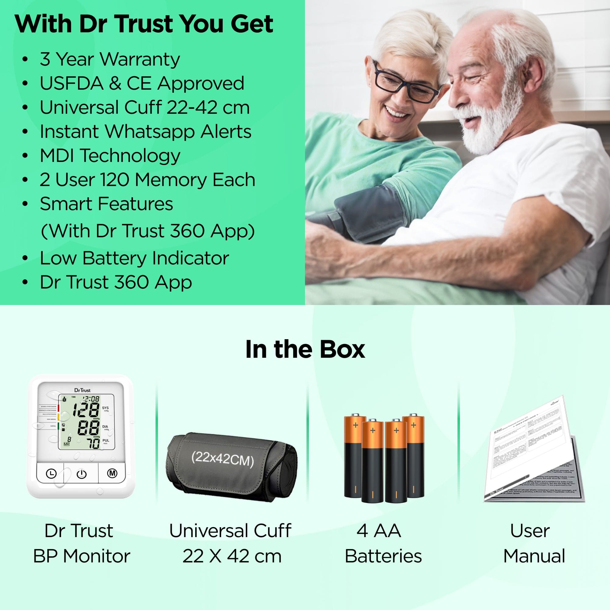 Dr Trust USA Digital Blood Pressure Monitor BP Check 110 W - Accurate & Portable for Home Use, Travel & Health Monitoring