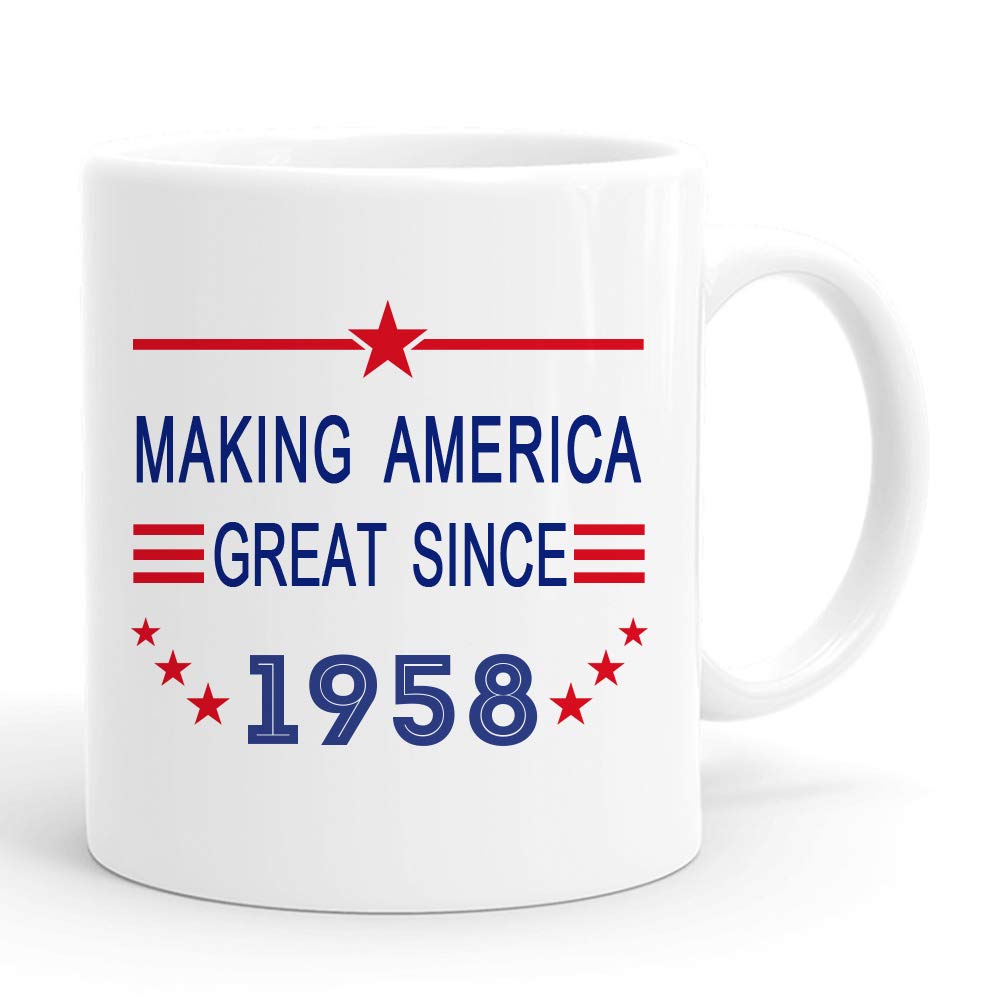 Joey Making America Great Since 1958 Mug - 11oz Funny 62nd Birthday Gift for Women, Mom, Wife, Sister, Grandma & Coworker - Vintage 1958 Year Born Coffee Cup - Perfect for Office, Home & Birthday Celebrations
