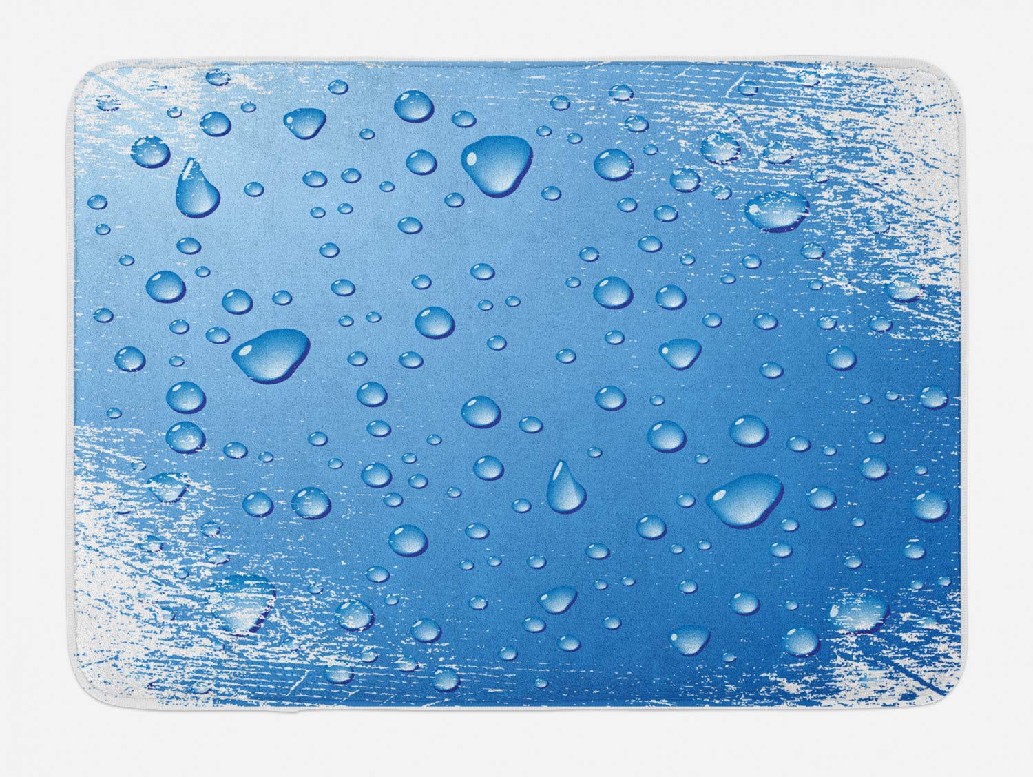 Ambesonne Grunge Bath Mat - Realistic Water Drops & Bubbles Design, Non-Slip Plush Bathroom Rug, 30.2 x 20 Inches, Blue & White - Perfect for Modern Bathrooms, Spa Decor, and Home Refreshment