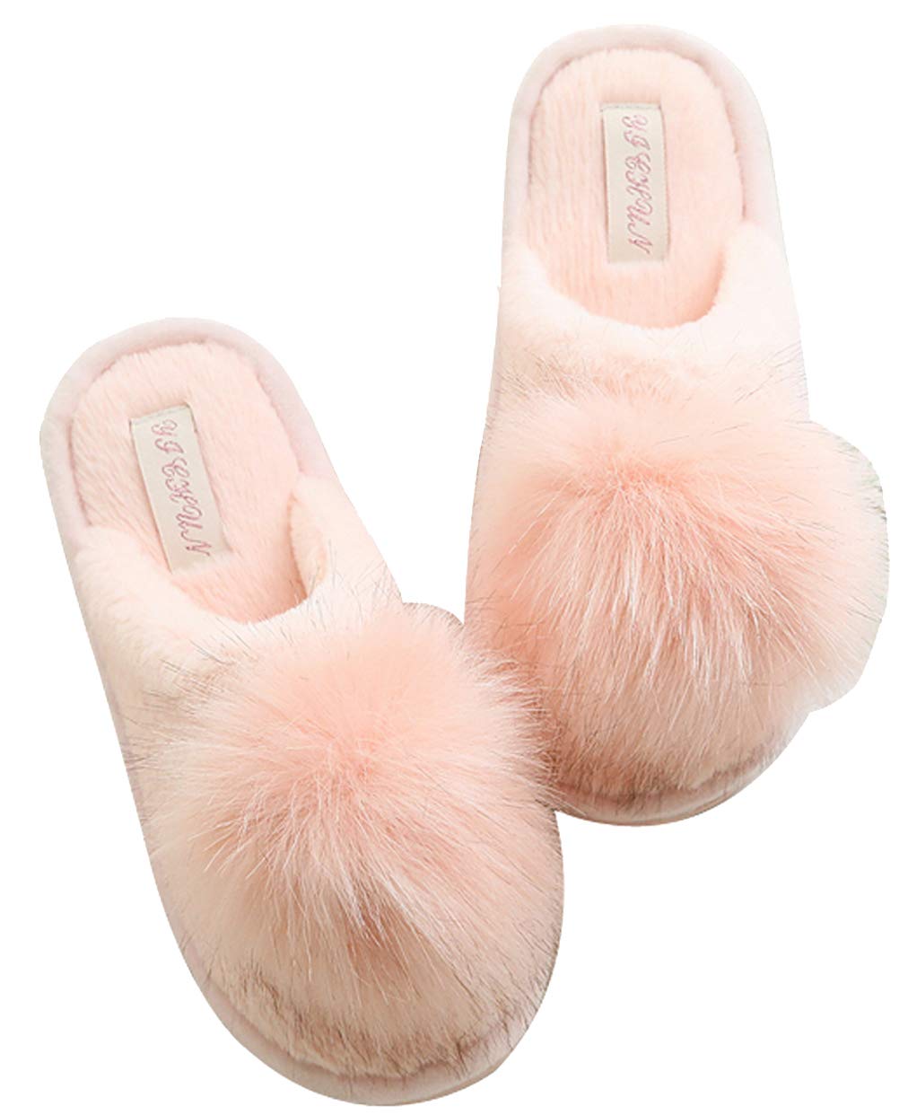FreLO Women's Fuzzy Slippers with Plush Pom-Poms - Soft & Cozy Indoor/Outdoor House Shoes for Winter, Lounge, Spa & Home Comfort