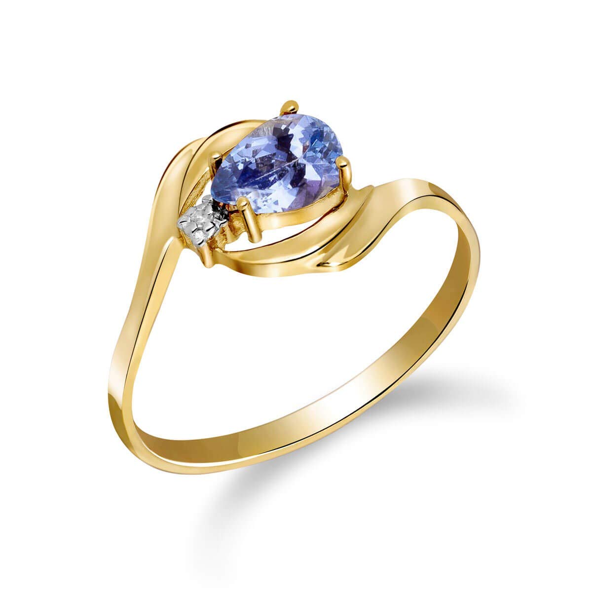 14K Solid Yellow Gold Ring with Natural Diamond & Pear Tanzanite - Elegant Jewelry for Weddings, Anniversaries, and Special Occasions