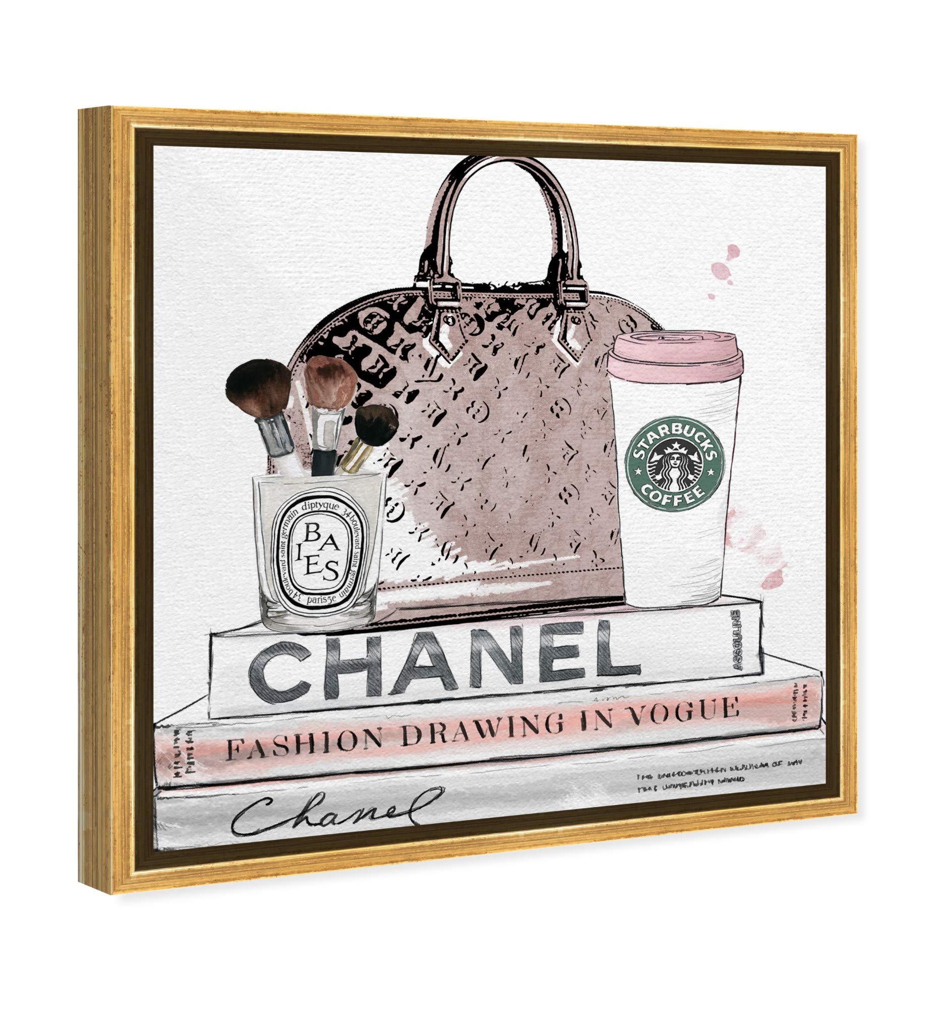 Blush and Make Up Brush Framed Wall Art Canvas Prints - Fashion & Glam Home Decor for Bedroom, Living Room, Salon, or Makeup Studio