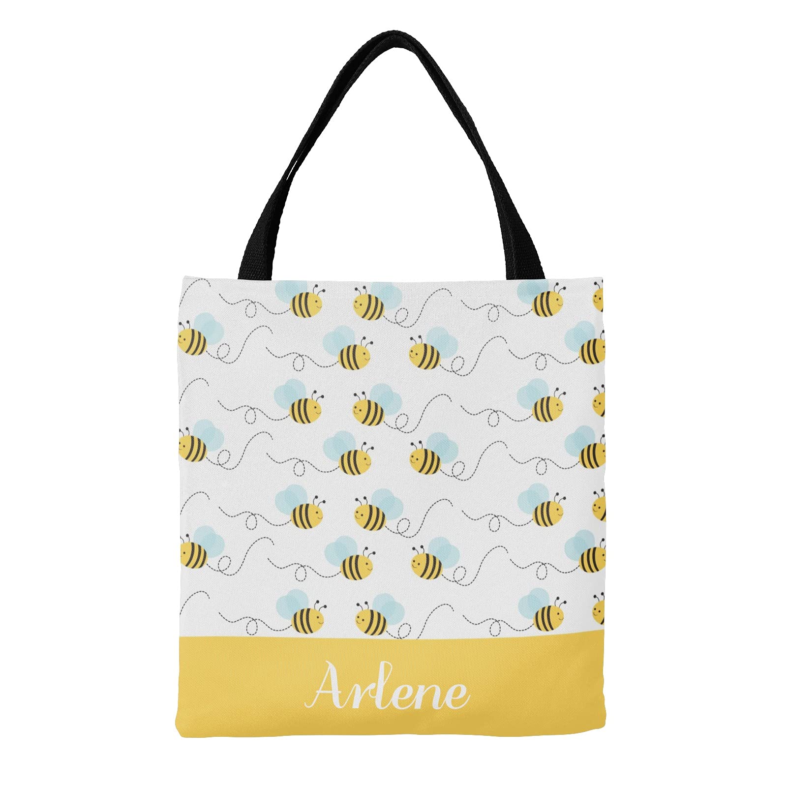 Personalized Cute Bee Yellow Canvas Tote Bag - Eco-Friendly Reusable Shopping Bag for Women, 14.17x14.57 Inch - Perfect for Groceries, Beach, School & Travel (Great Gift Idea)