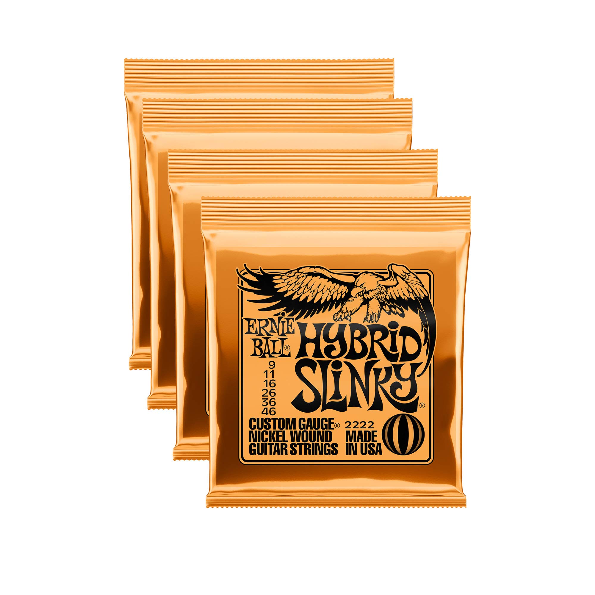 Ernie Ball Hybrid Slinky Electric Guitar Strings - 4 Pack (Gauges 9-46) - P02222 - Perfect for Rock, Blues & Metal Guitarists - Studio & Stage Performance
