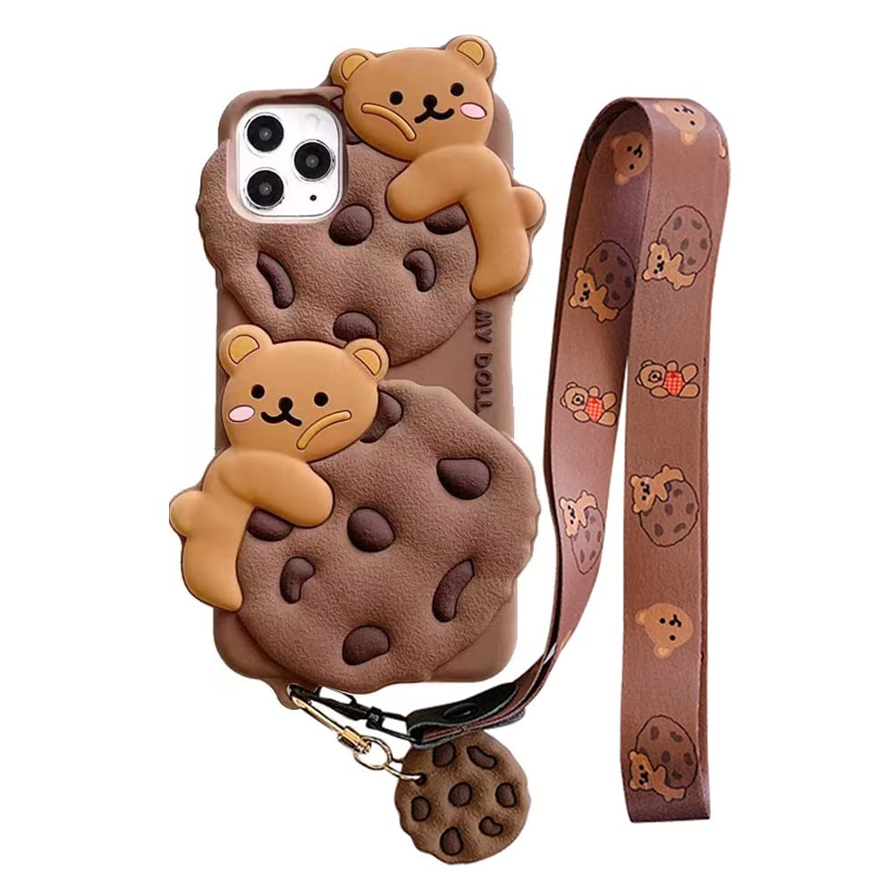 Yatchen Kawaii 3D Cartoon Teddy Bear Phone Case for iPhone 12 Pro - Soft Silicone Shockproof Cover with Keychain Lanyard, Cute Protective Case for Girls & Women | Perfect for Daily Use, Gift Giving, and Travel Accessories