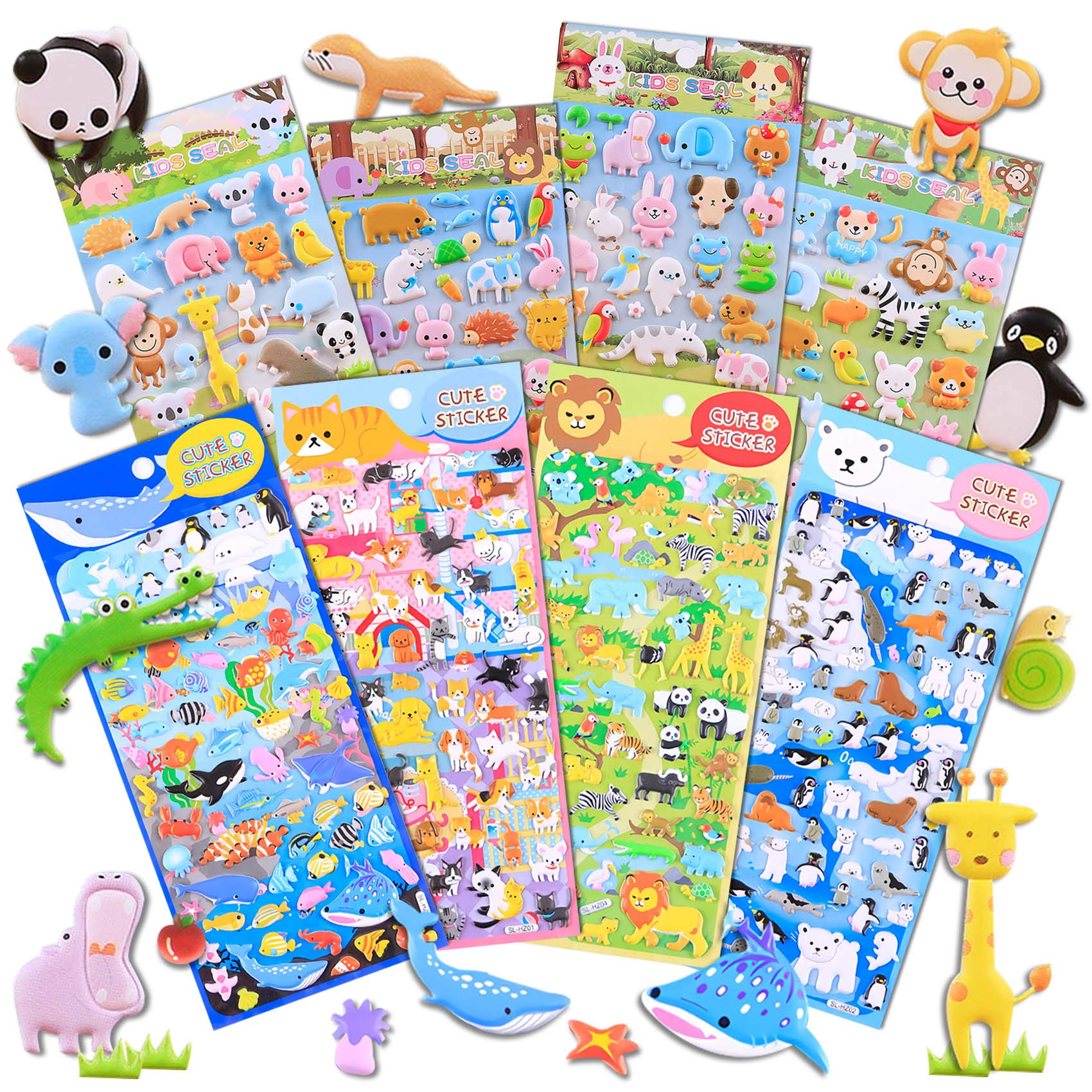 400+ 3D Puffy Stickers for Kids - 8 Unique Animal Designs, Bulk Scrapbooking Stickers for Boys & Girls, Perfect for Teachers Birthday Gifts, Party Supplies & Classroom Rewards - Fun for DIY Crafts, Journals & School Projects