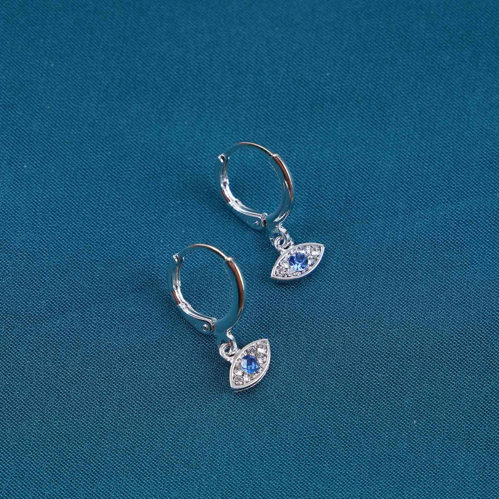 Vintage Evil Eye Dangle Earrings - 14K Gold Plated Tiny Huggie Hoop Earrings with Swarovski Crystal Lucky Eye Charm - Turkish Evil Eye Jewelry for Women & Girls | Perfect for Everyday Wear, Gift Giving & Spiritual Protection