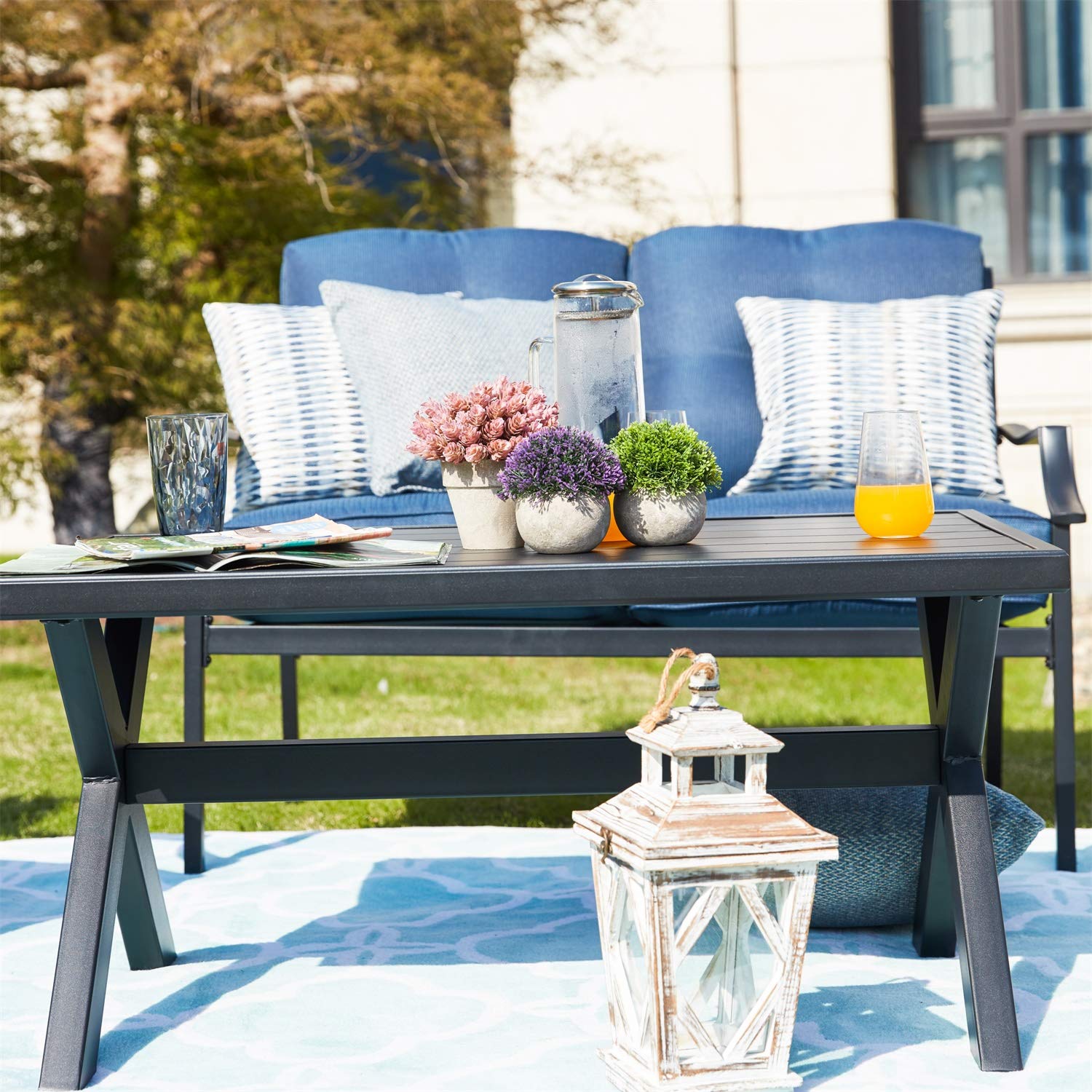 PatioFestival 4-Piece Outdoor Furniture Set - All-Weather Cushioned Metal Loveseat, Lawn Chairs & Coffee Table - Perfect for Poolside, Garden, and Backyard Relaxation