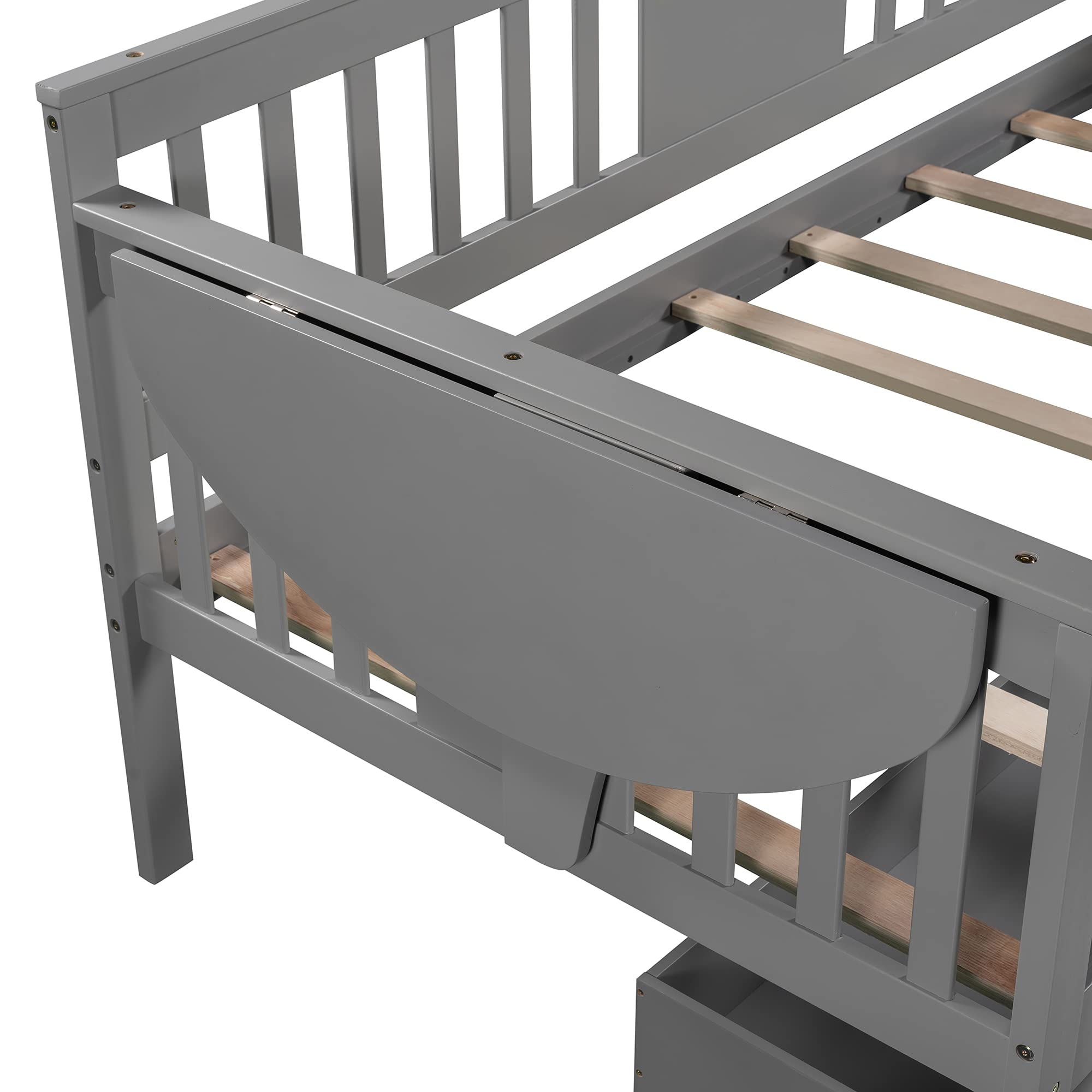 **Solid Wood Twin-Size Daybed with 2 Folding Tables & 2 Drawers – Multi-Functional Bed Frame for Kids, Teens & Guest Rooms – No Box Spring Needed – Perfect for Small Spaces, Sleepovers & Home Offices**