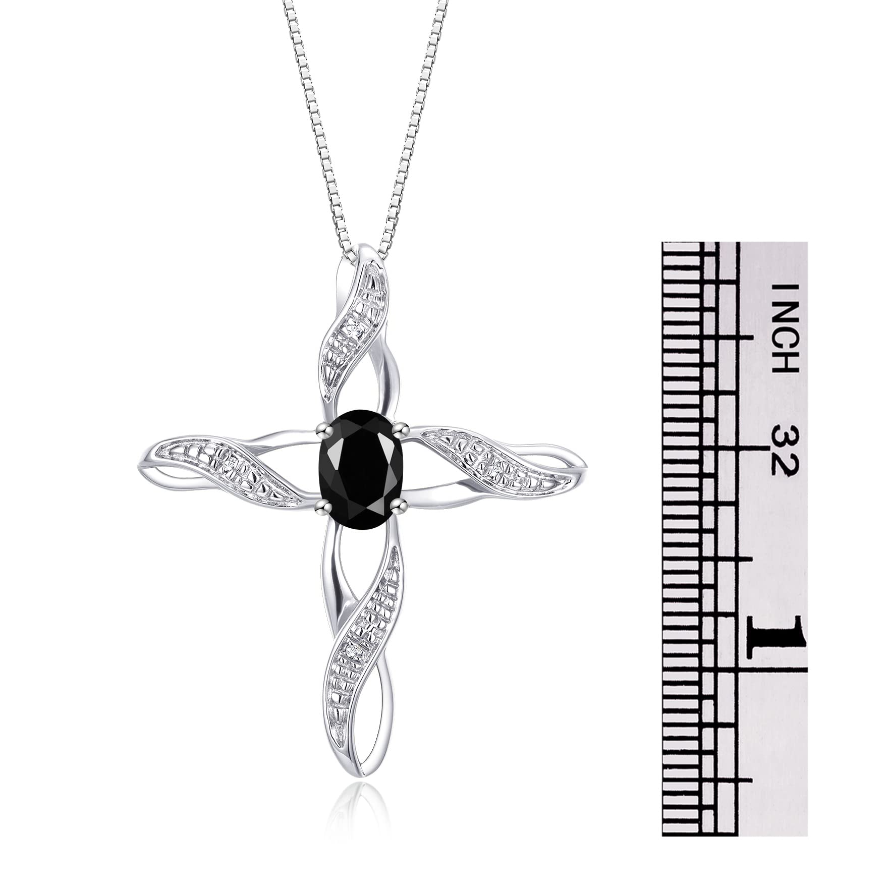Sterling Silver 925 Cross Pendant Necklace with Gemstone & Diamonds - 18