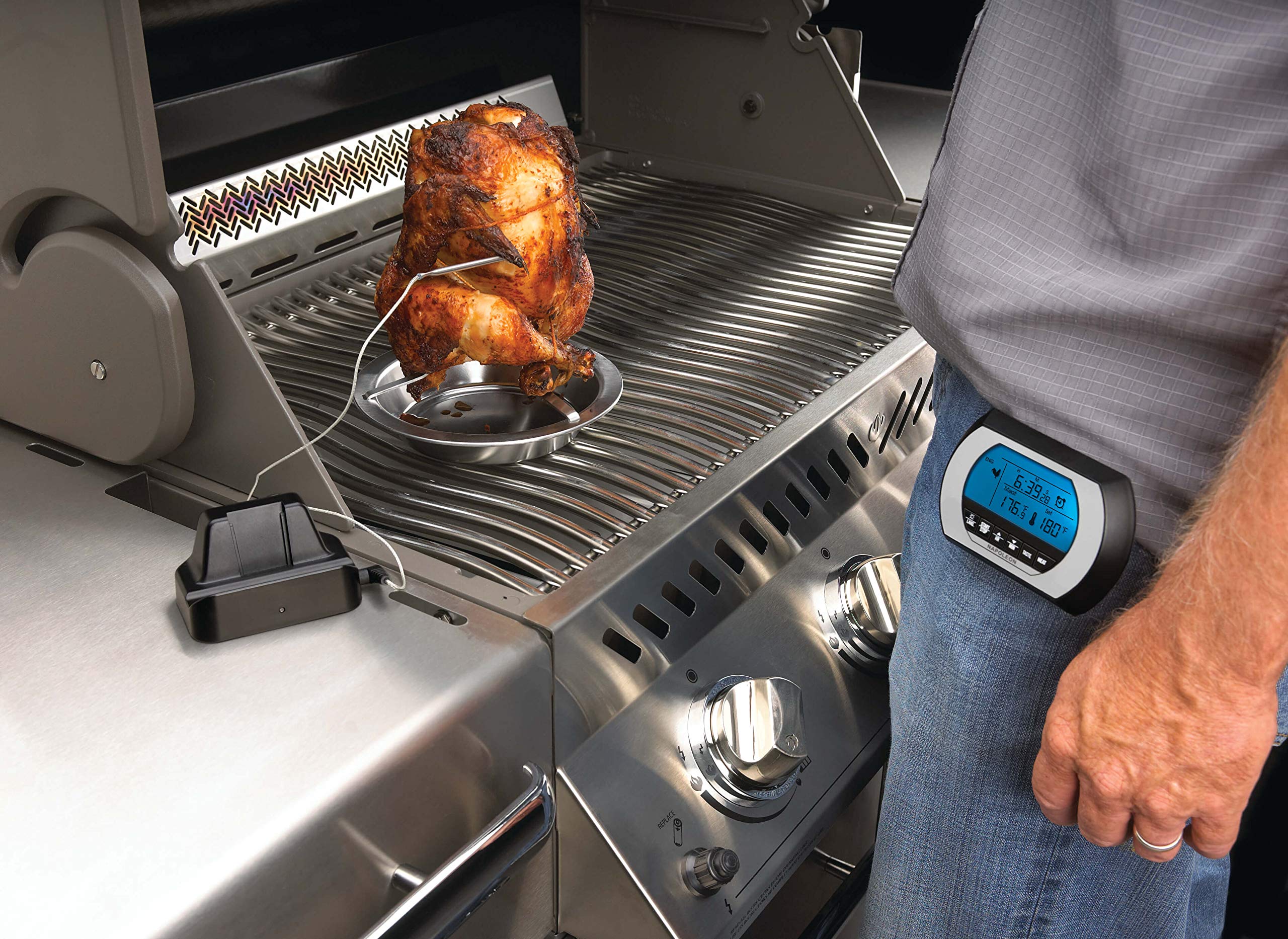 Napoleon PRO Wireless Digital Meat Thermometer - 200ft Range, Stainless Steel Probe, Multi-Language Display for BBQ, Grilling, Roasting & Smoking - Perfect for Outdoor Cooking & Kitchen Use