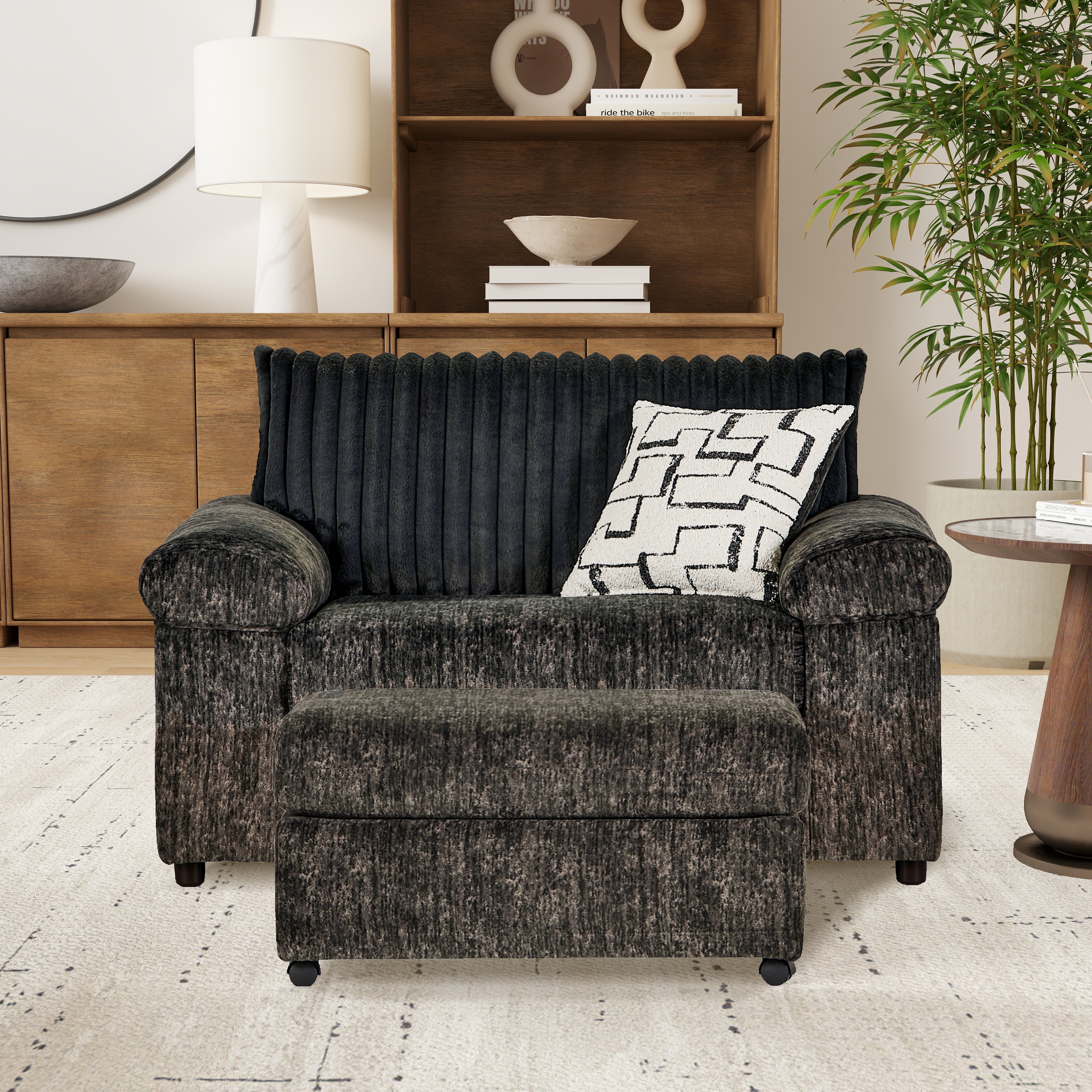 Roundhill Furniture Nason Wide Wale Corduroy Cuddle Chair and Ottoman Set - Plush Comfort for Living Room, Bedroom & Reading Nook