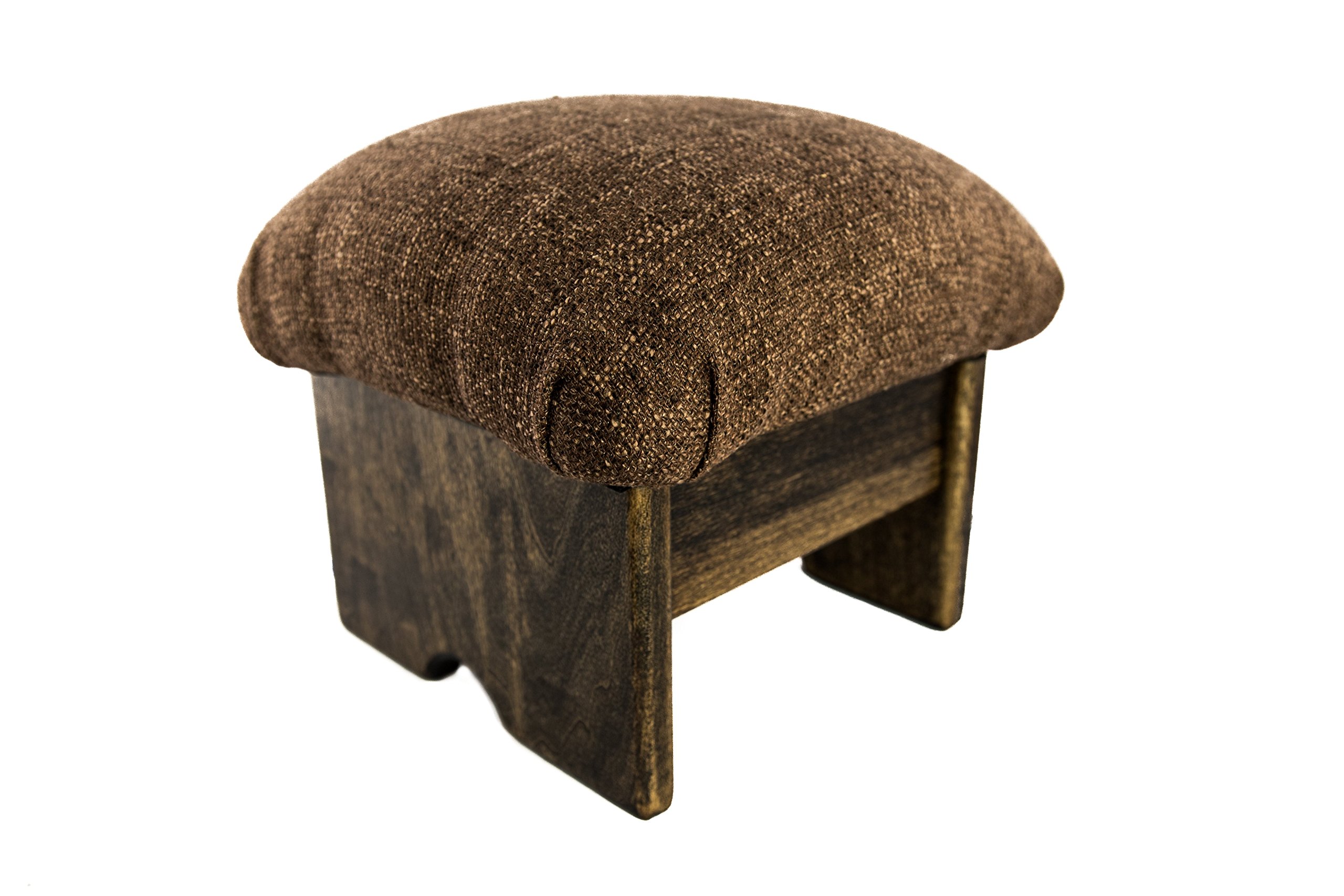 Mini Padded Foot Stool 9 Inch Tall - Handmade in USA - Cocoa Brown & Walnut Stain - Compact Footrest for Living Room, Office, Bedroom - Ergonomic Support for Feet & Legs