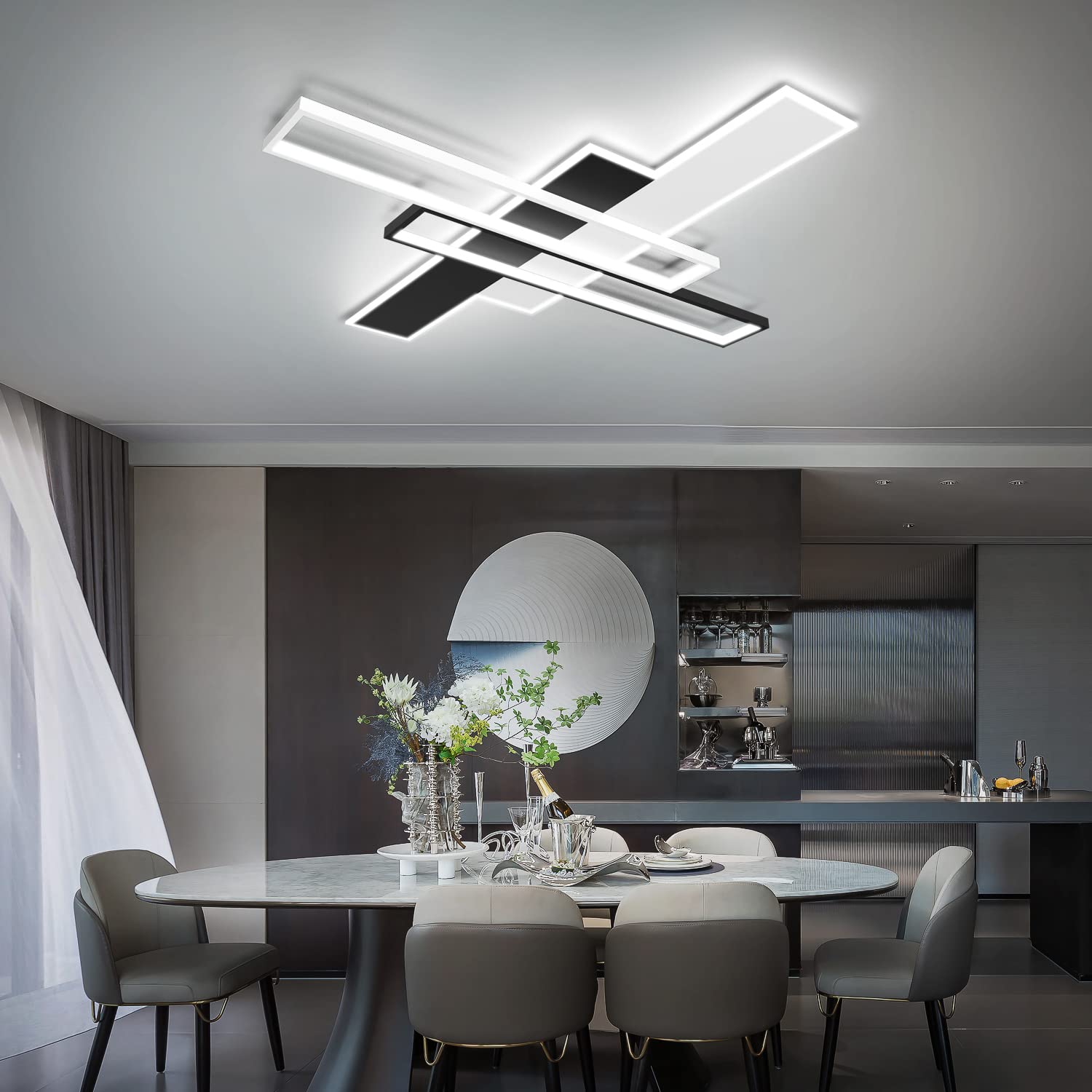 85W LED Ceiling Light Fixture with Remote - Black Square Acrylic Modern Flush Mount Lamp, Dimmable 3000K-6000K for Bedroom, Kitchen, Living Room & Study - Perfect for Ambient Lighting and Home Decor