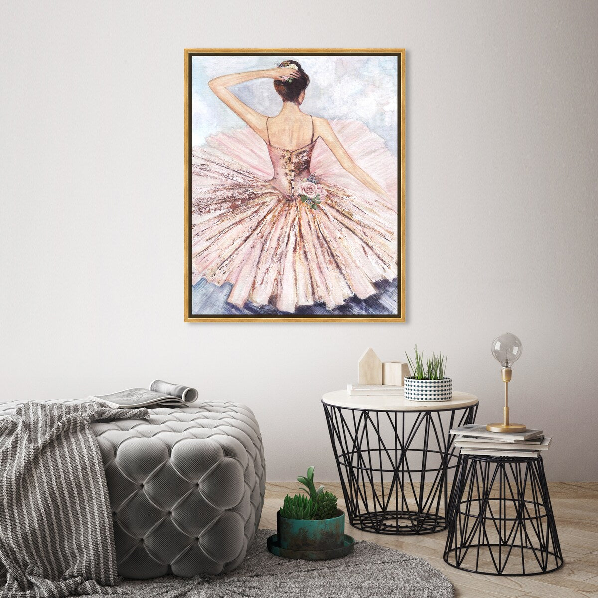 Ballet Dancer Tutu Glam Pink Framed Canvas Wall Art Print - Elegant Roses Inspired by Ballet - Perfect for Living Room, Bedroom & Dance Studio Decor