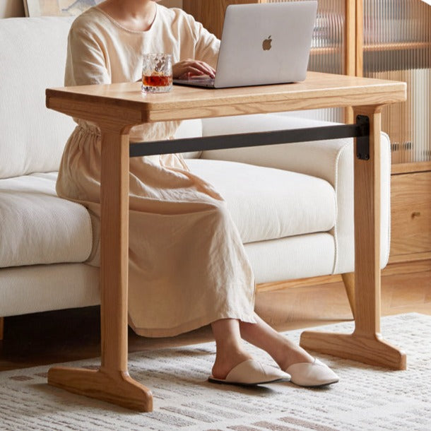 Oak Solid Wood Small Office Desk & Side Table - Compact Home Office Furniture for Workspace, Living Room, or Bedroom