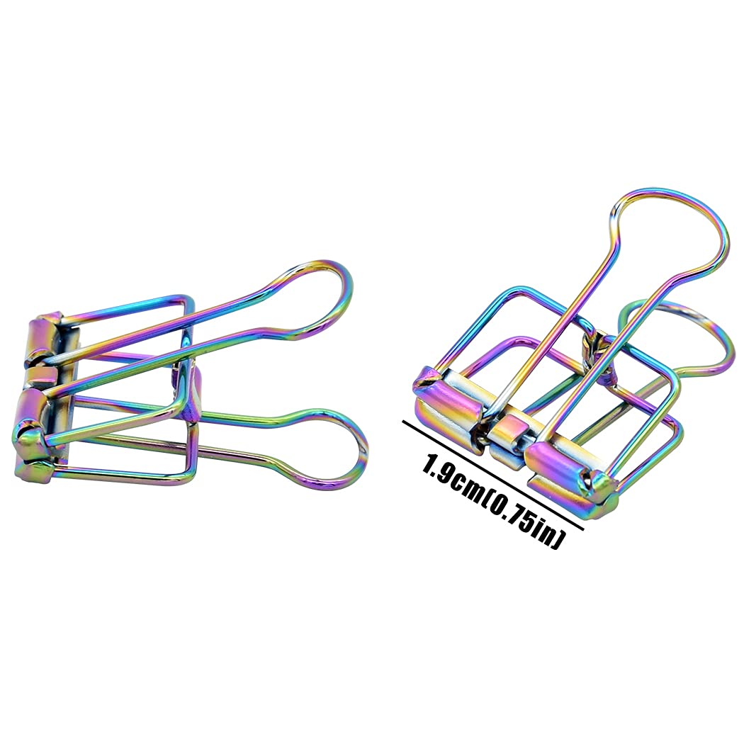 Premium Rainbow Colored Binder Clips - 15 Pack of Hollow Wire Paper Clips for Office, School, Home Organization & Craft Projects