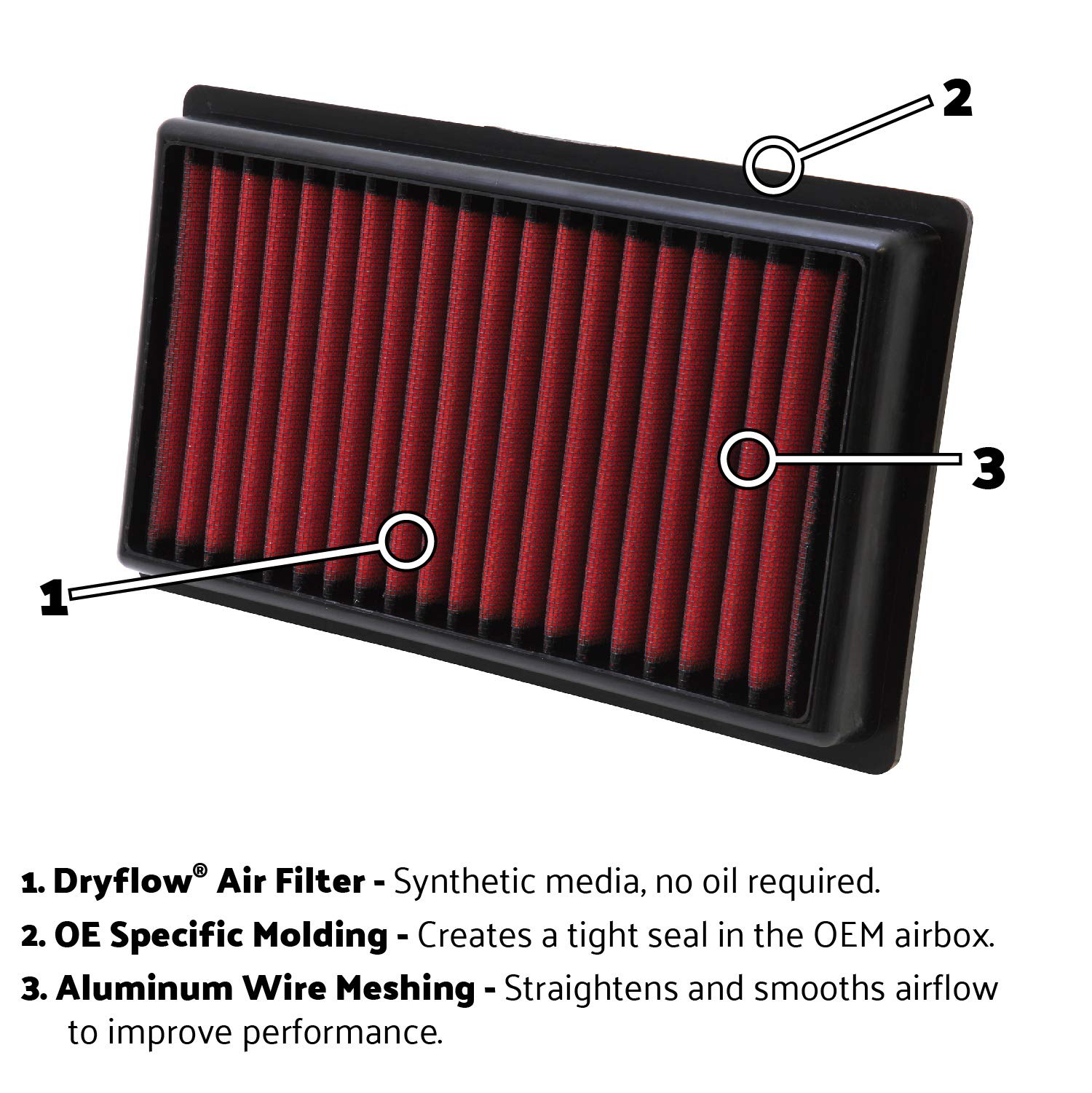 AEM 28-20451 DryFlow High-Performance Air Filter for Trucks, SUVs & Off-Road Vehicles - Improved Engine Protection & Airflow