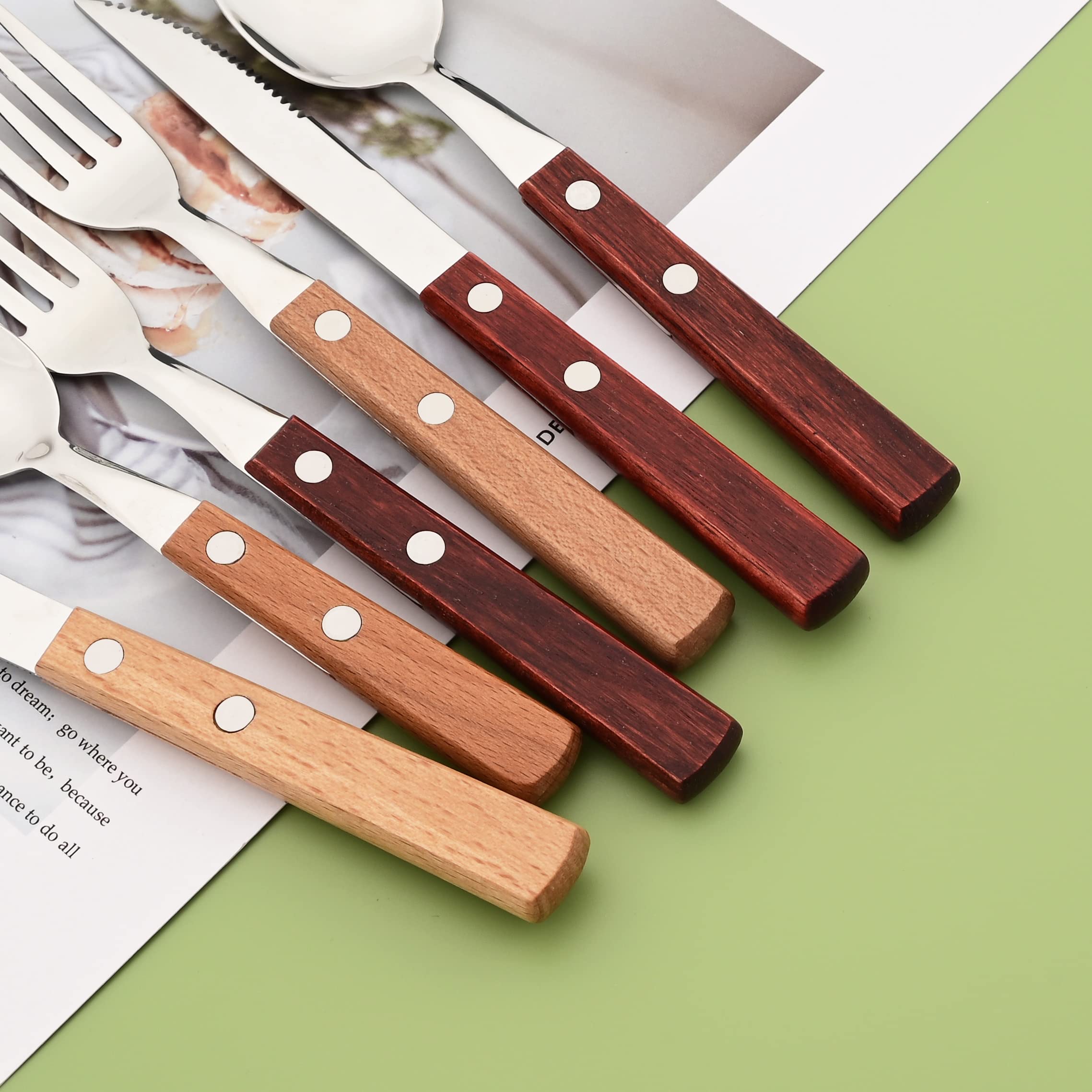 8-Piece Stainless Steel Dinner Forks Set with Natural Wood Handle - 304 Grade Flatware for Dining, Kitchen & Entertaining - 7.9