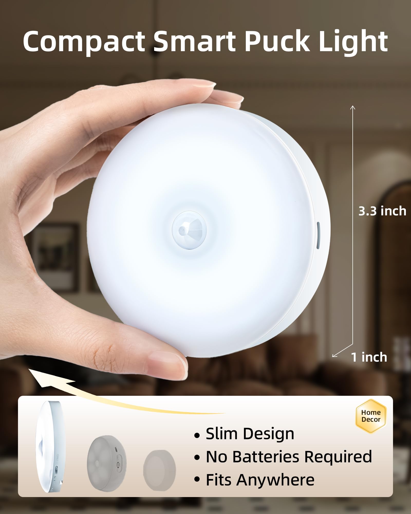 EZVALO Rechargeable Under Cabinet Lighting with Motion Sensor & Remote - 3 Color Temperatures & 12 RGB LED Puck Lights - Dimmable Magnetic Battery-Operated LED Lights for Kitchen Counter (6 Pack) - Perfect for Pantry, Closet & Night Light Use
