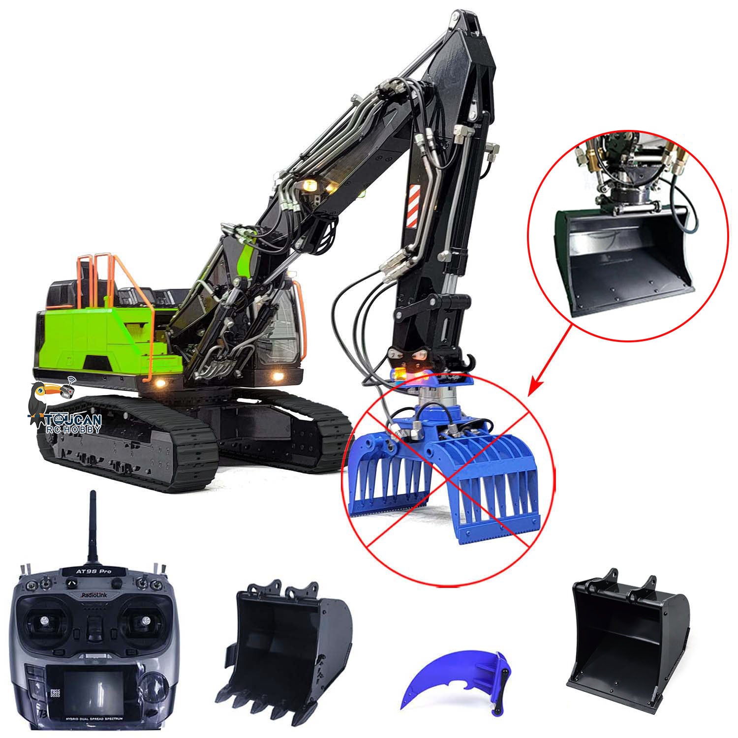 1:14 Scale MTMODEL EC380 Metal Hydraulic Tracked Excavator RC Construction Vehicle - 3 Arms Heavy Duty Digger Machine for Construction Site Simulation & RC Hobby Enthusiasts