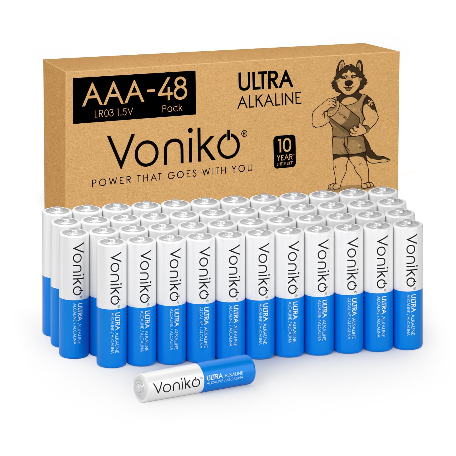 Voniko AAA Alkaline Batteries - 48 Pack, Premium Grade Long-Lasting 1.5V Batteries with 10-Year Shelf Life & Leakproof Design - Ideal for Toys, Remote Controls, Flashlights & Electronic Devices