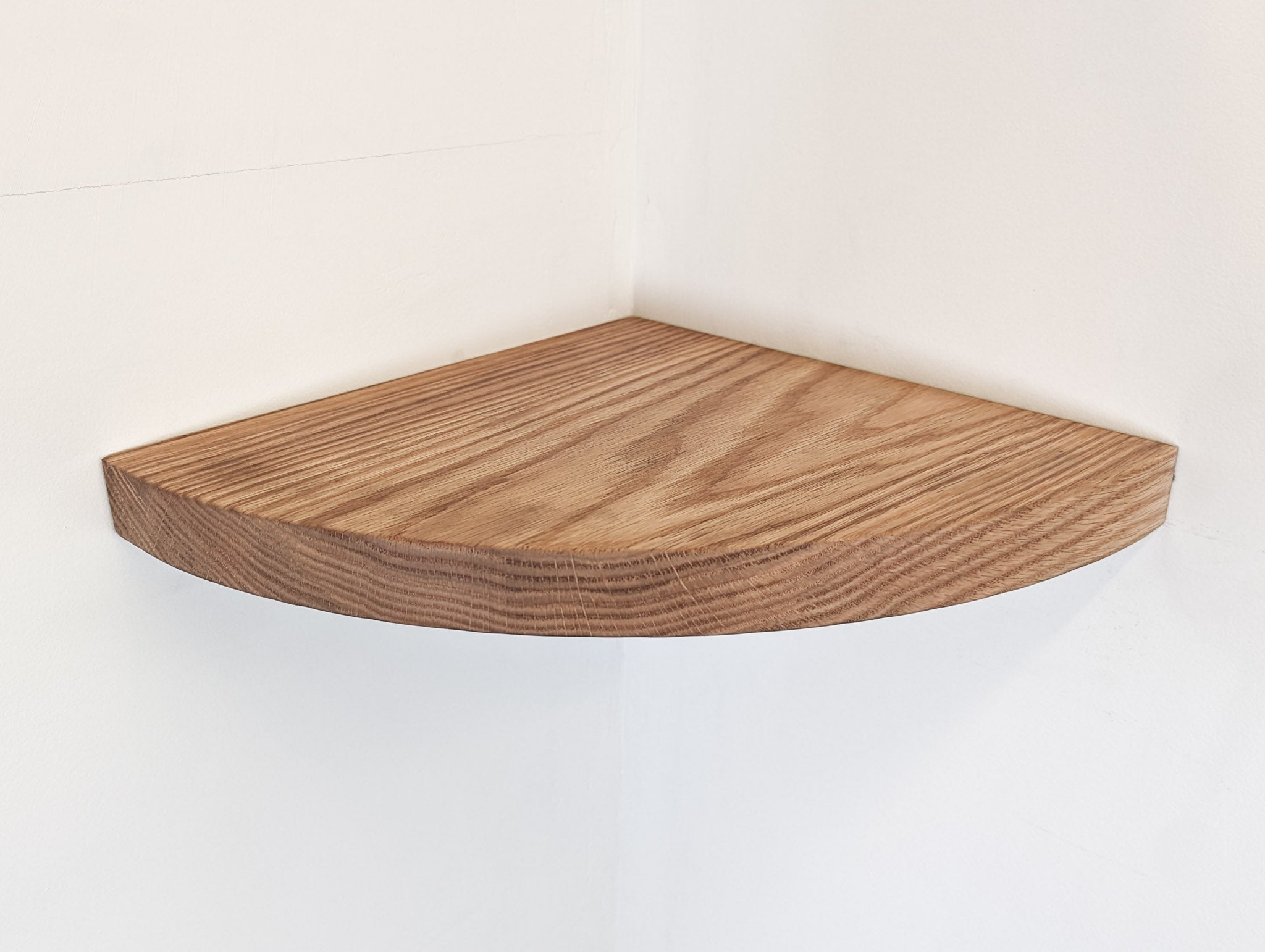 Floating Corner Shelf with Round Edge - Solid Oak Wall Mounted Shelf for Bathroom, Kitchen, or Living Room Storage & Decor