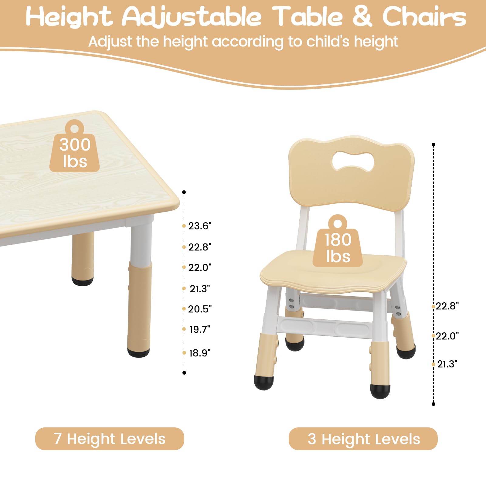 Adjustable Kids Table and Chair Set for Toddlers Ages 2-10 - 4-Piece Children's Activity Table with Graffiti Desktop & Non-Slip Legs - Perfect for Arts & Crafts, Daycare, Classroom and Home Learning Playtime