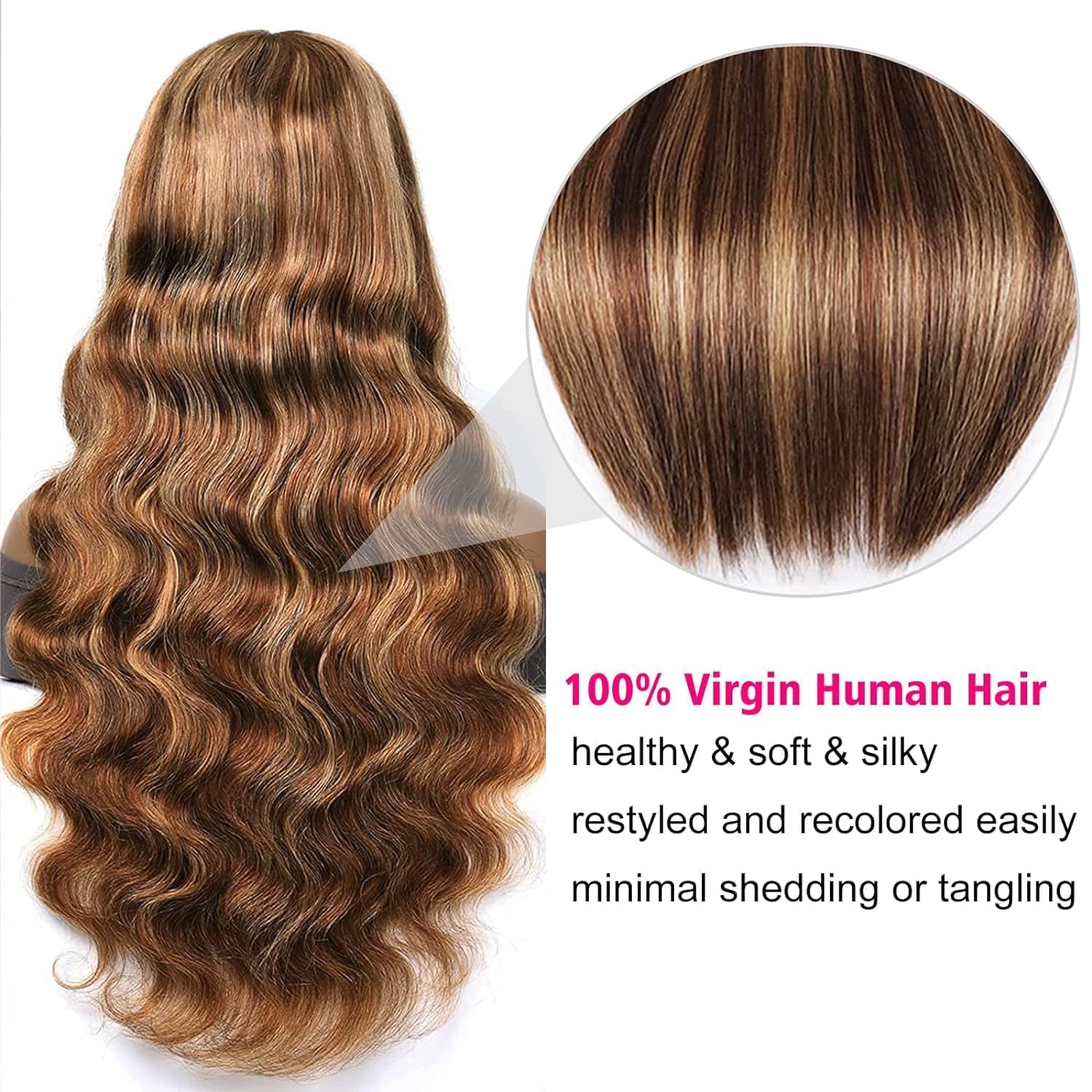 IDHERE 26inch Honey Blonde Lace Front Human Hair Wig - 4/27 Colored Ombre Highlights, 13x6 HD Transparent Lace, 180 Density Balayage Wig for Women | Perfect for Daily Wear, Cosplay & Special Occasions