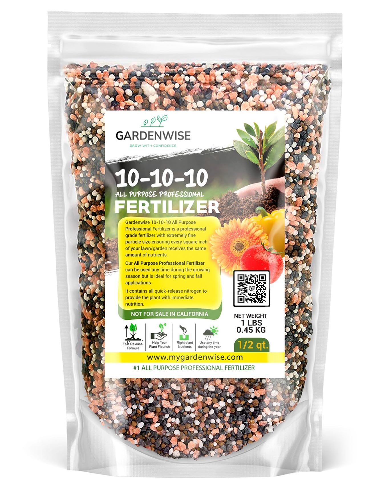 10-10-10 All Purpose Slow Release Granular Plant Fertilizer for Fruit Trees, Vegetables, Flowers, Shrubs, Evergreens, Pines and Oaks - Balanced NPK Garden Fertilizer (1/2 Quart) - Perfect for Home Gardening, Lawn Care and Indoor Plants