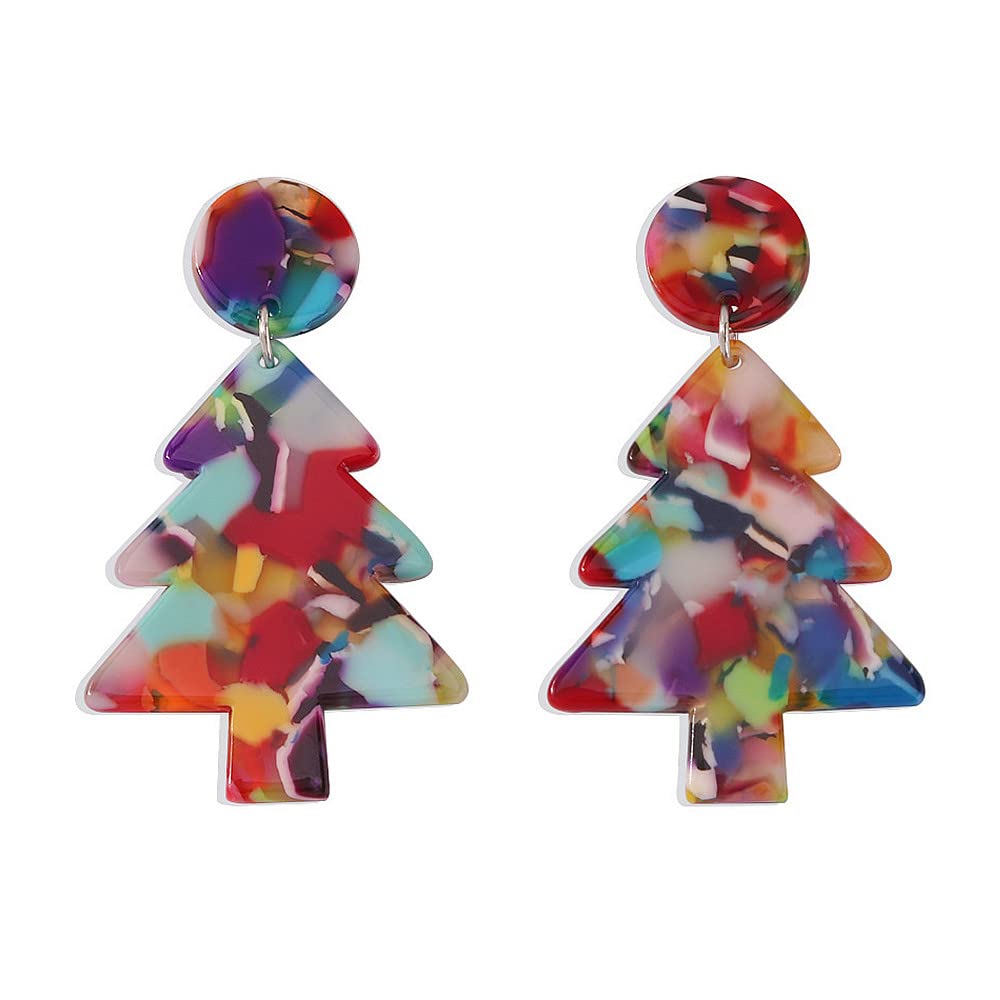 Lightweight Acrylic Christmas Tree Dangle Earrings for Women - Festive Holiday Drop Earrings with Round Triangle Design, Bohemian Retro Jewelry Gift for BFF, Daughter, Sister - Perfect for Christmas Parties, Office Celebrations & Festive Gatherings