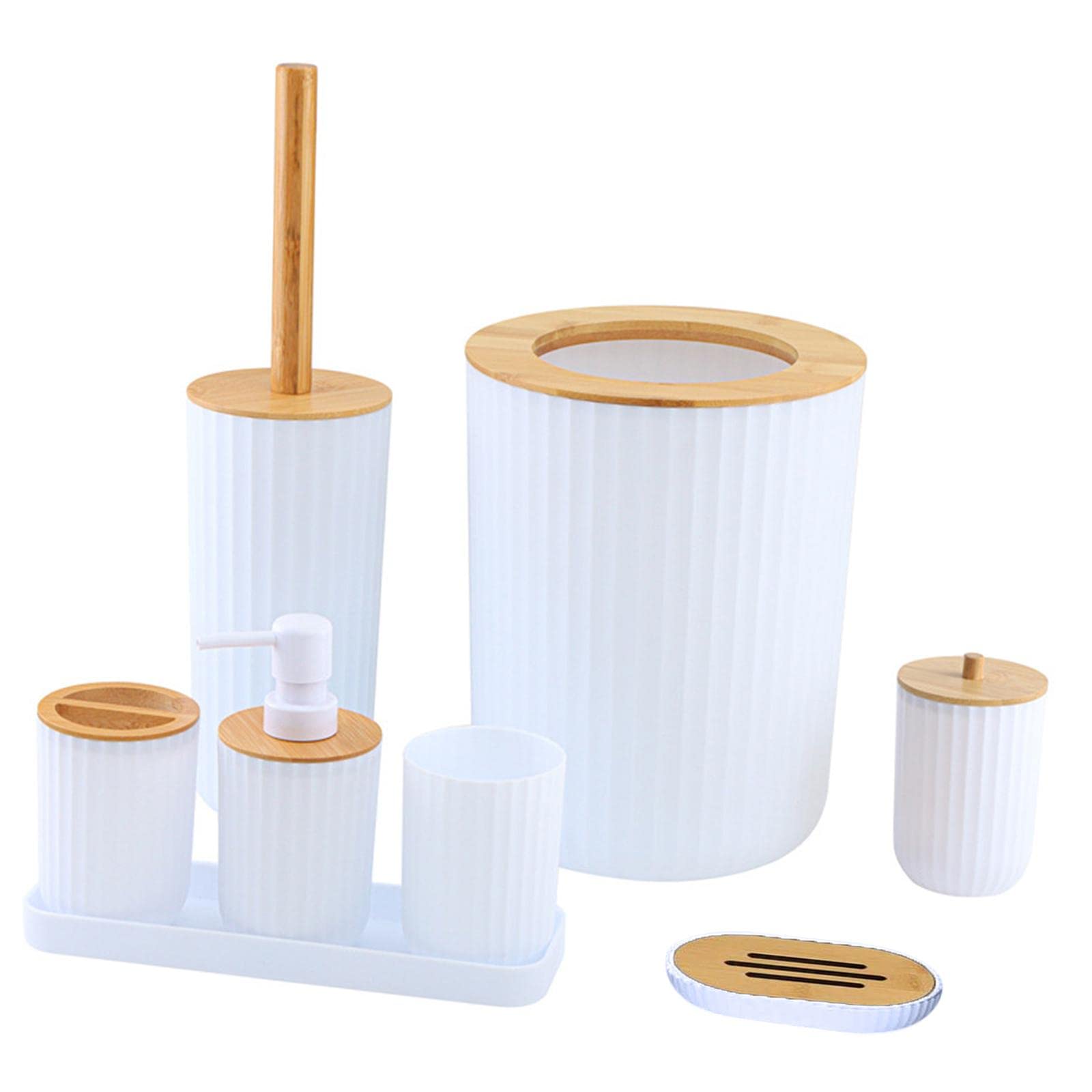 MagiDeal 7-Piece Modern Bathroom Accessory Set - Plastic Soap Dispenser, Decorative Tumbler & Toilet Brush Holder - White Countertop Organizer for Home, Restaurant & Club Bathrooms | Space-Saving Vanity Decor