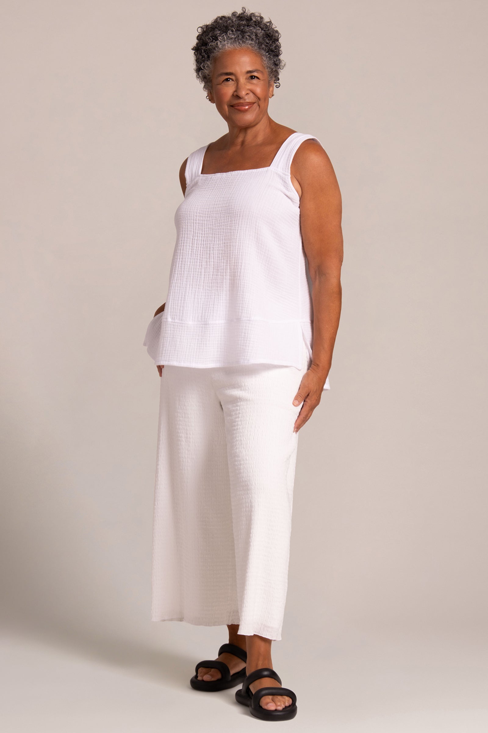 Breeze A Line Tank Top for Women - Soft & Breathable White Summer Casual Wear | Perfect for Beach, Yoga & Everyday Outfits