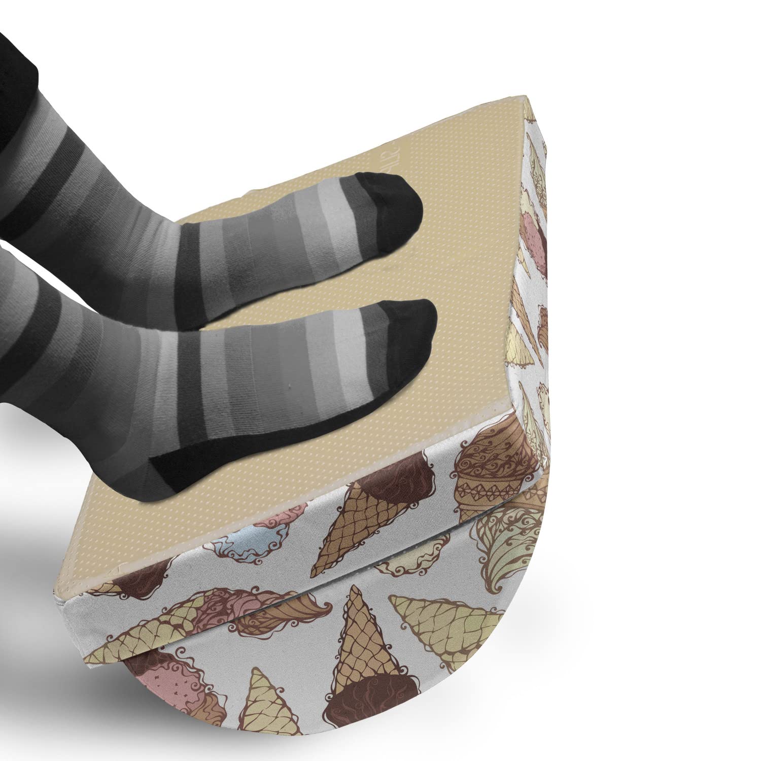 Ambesonne Ice Cream Foot Rest - Adjustable Ergonomic Memory Foam Leg Support with Non-Slip Backing | Summer Dessert Themed Office Footrest for Home & Workplace Comfort