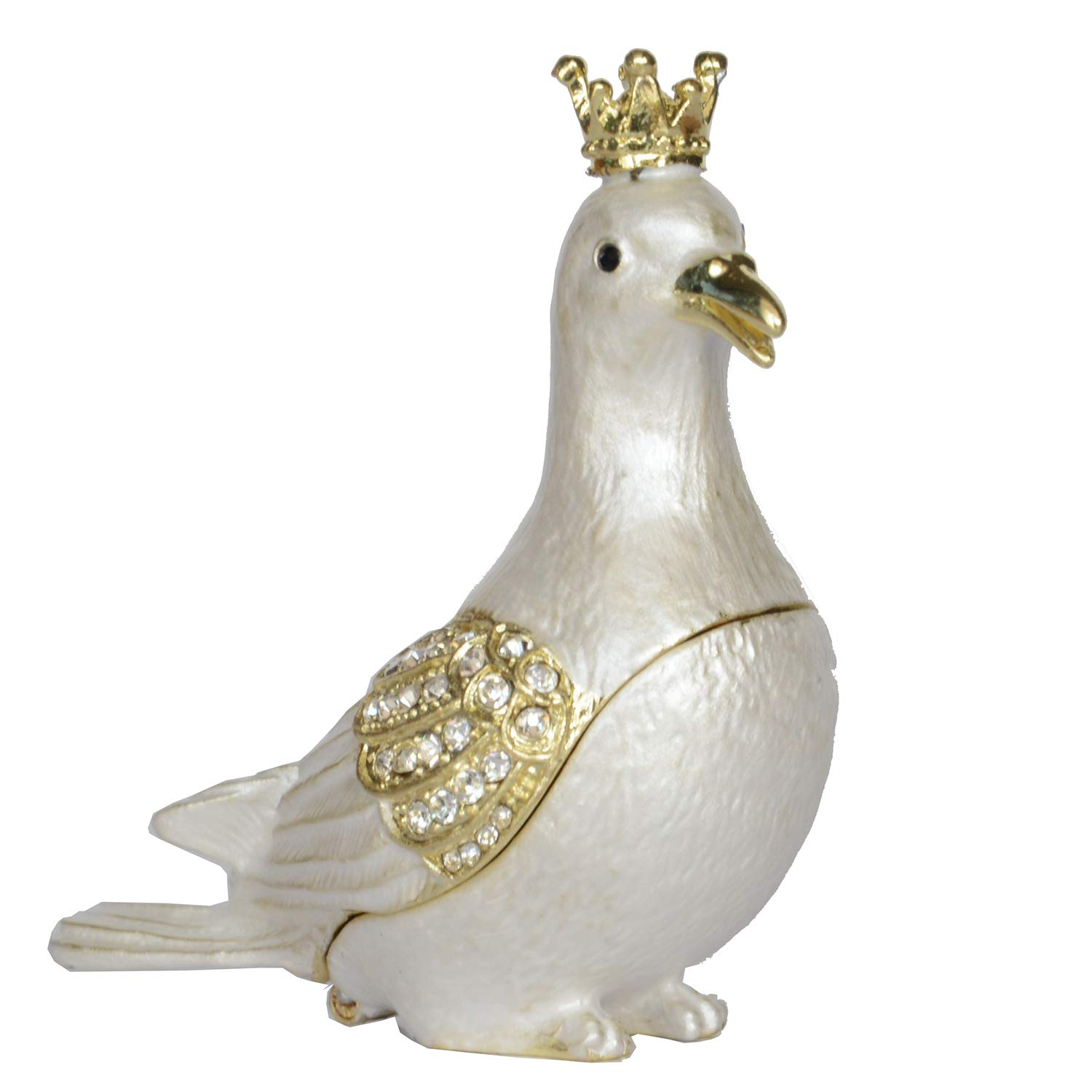 Hand-Painted White Pigeon Jewelry Box with Hinged Lid - Decorative Trinket Box for Rings & Earrings - Bird Figurine Collectible Gift for Home Decor & Organizer