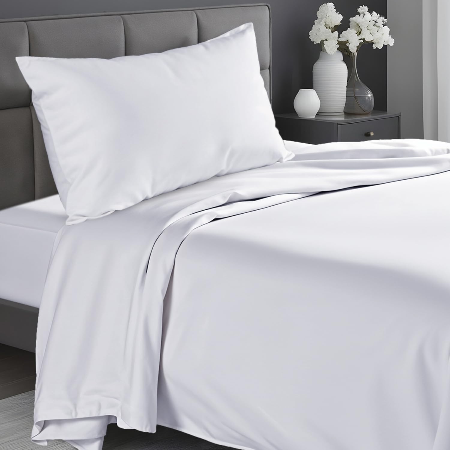 Infinitee Xclusives 3-Piece Twin Sheet Set | White | 16-Inch Deep Pocket | Ultra Soft Brushed Microfiber | Wrinkle-Free & Easy Fit | Perfect for Kids Rooms, Guest Beds & Dorm Essentials