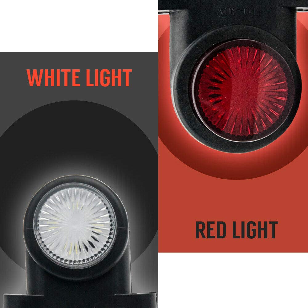 8 LED Elbow Side Marker Lights - Red & White Rubber Lamp Outline Lights for Truck, Trailer, Van, Caravan - Durable Waterproof Marker Lights for Nighttime Visibility & Safety